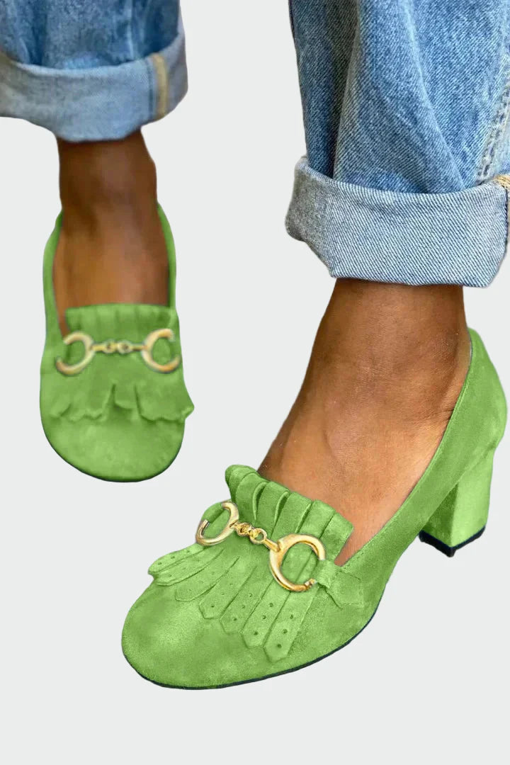 Stiletto with Fringe Detail and Gold Buckle