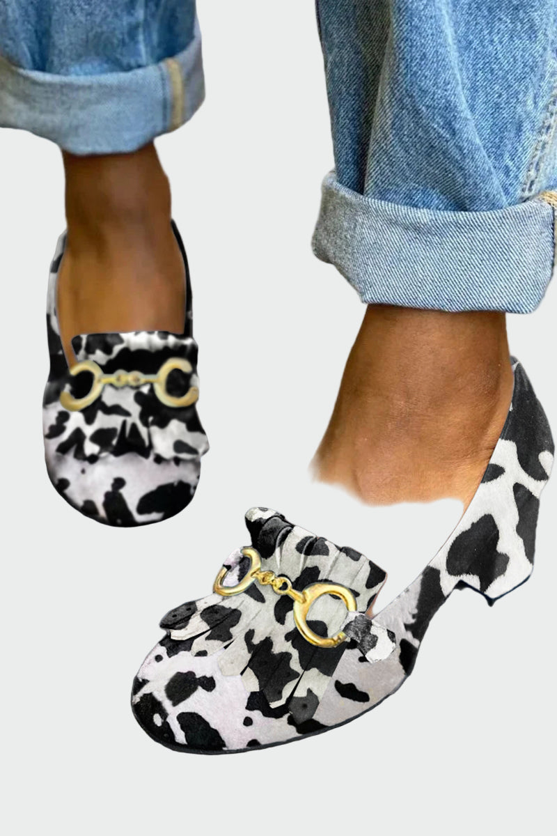 Stiletto with Fringe Detail and Gold Buckle