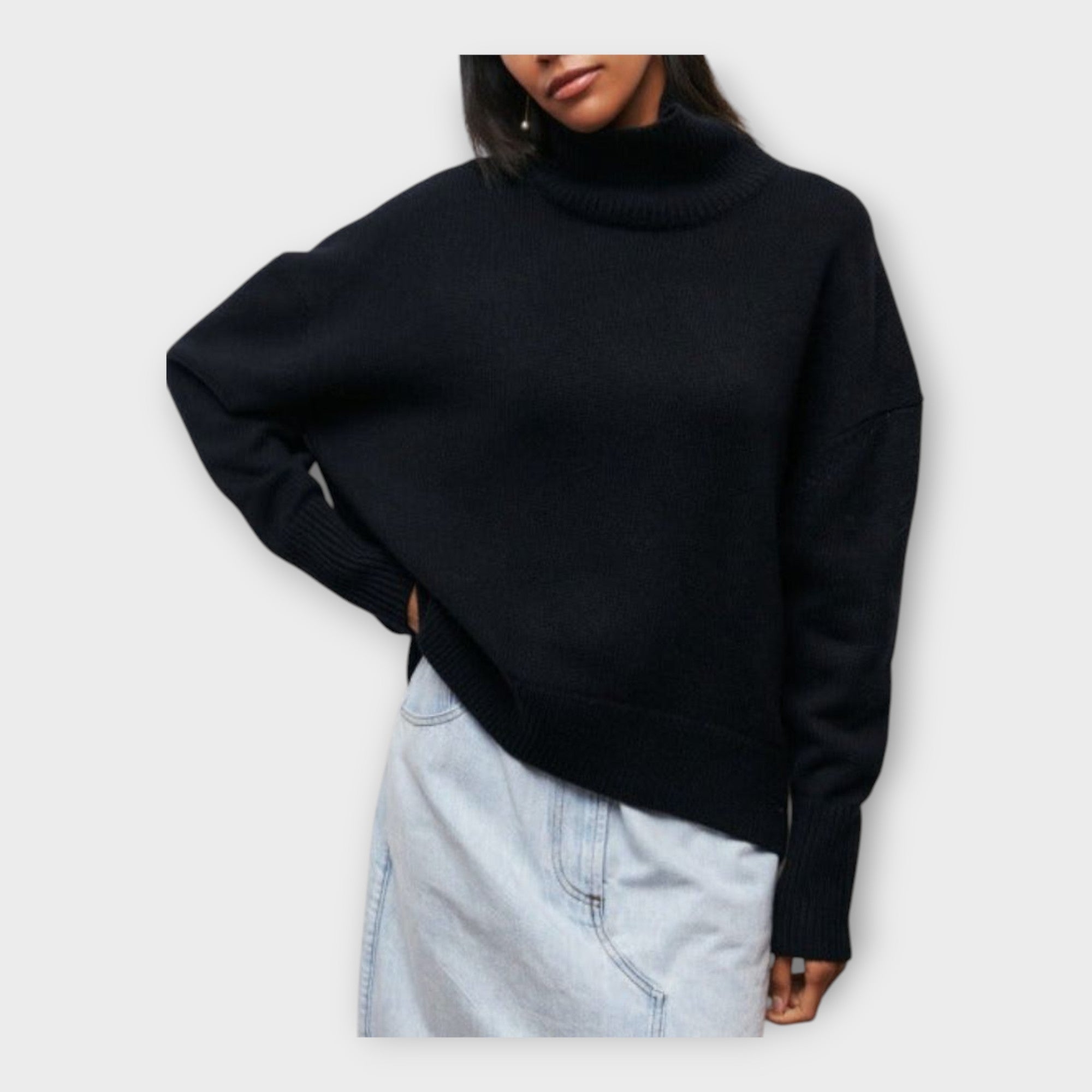 Knitted Sweater with High Collar