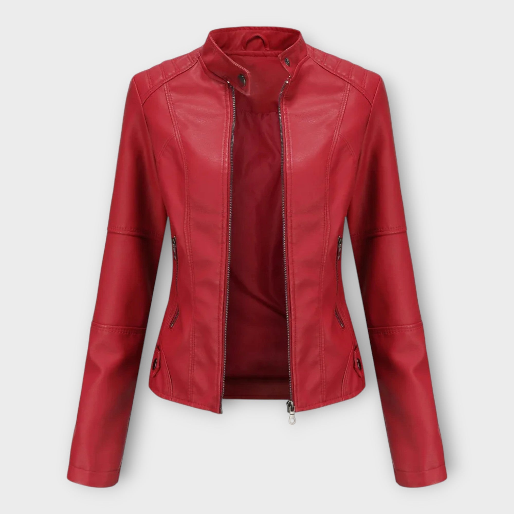 Modern Short Leather Jacket with Zip