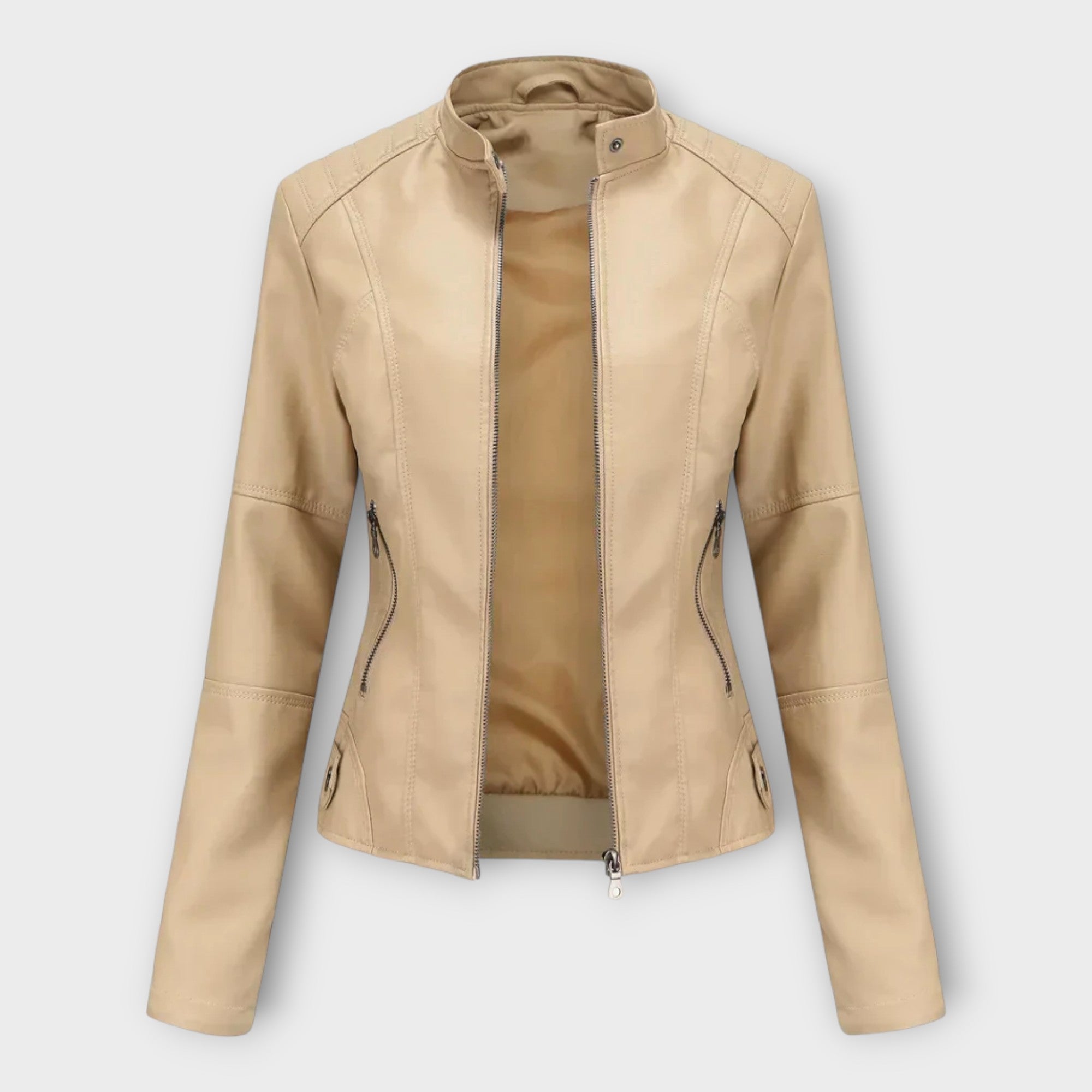 Modern Short Leather Jacket with Zip
