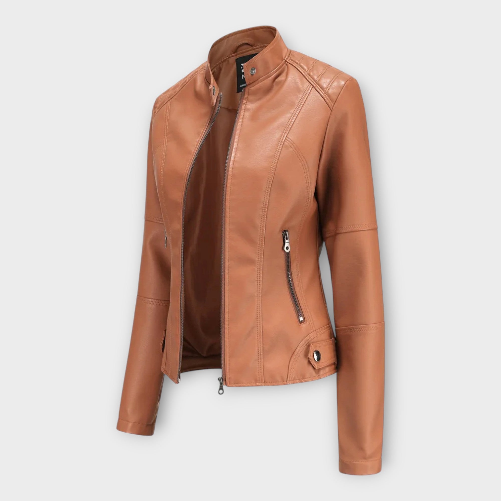 Modern Short Leather Jacket with Zip