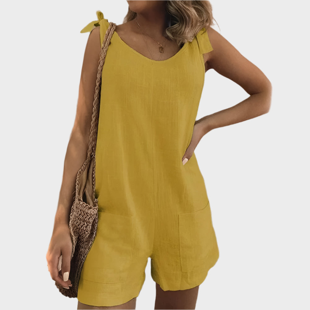 Full-Length Playsuit with Bow Straps and Pockets