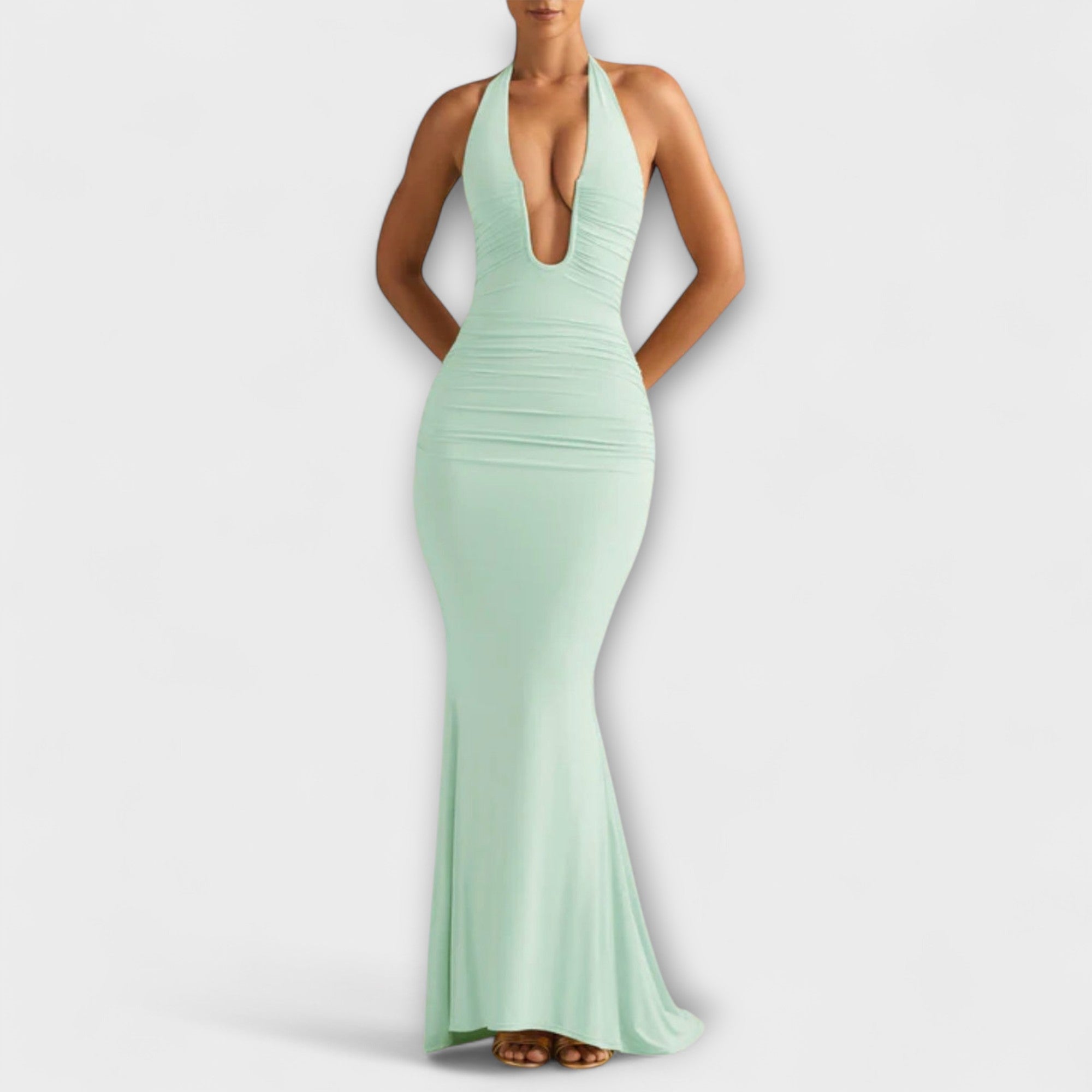 Elegant gala dress with open back and striking neckline