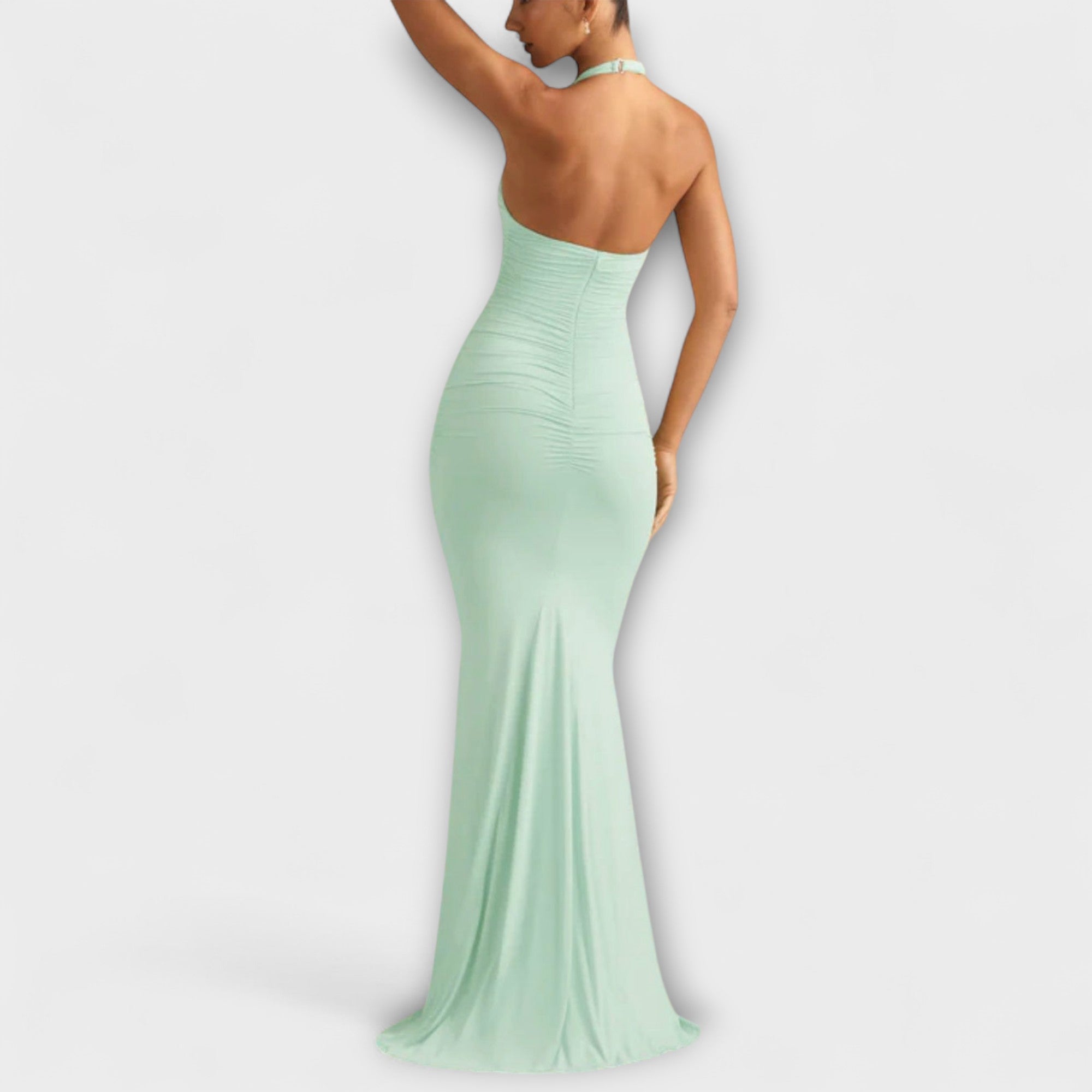 Elegant gala dress with open back and striking neckline