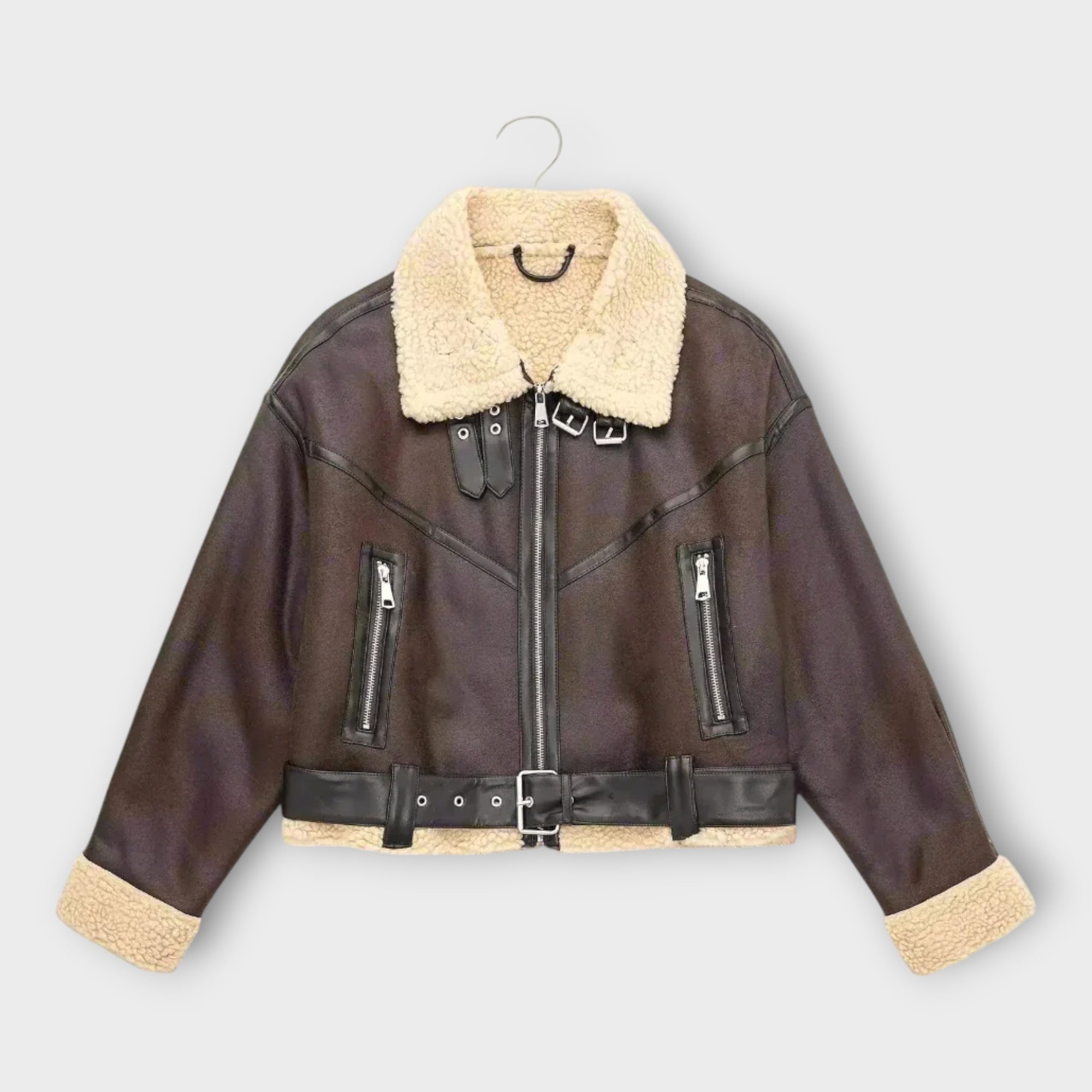 Leather Short Jacket with Fur and Belt