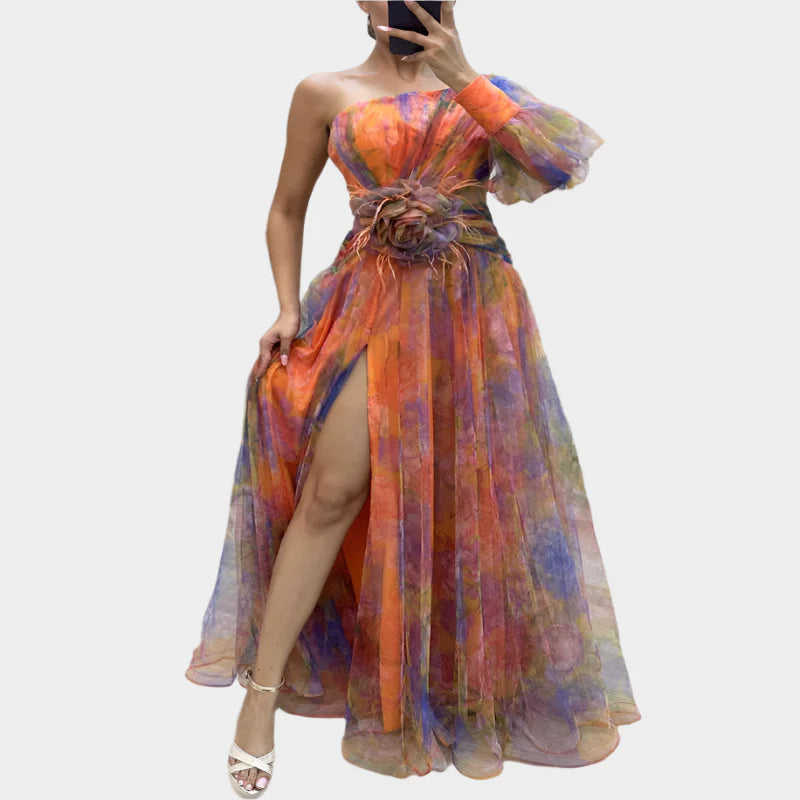 Sexy Mini Dress with Irregular Pattern and Backless Design