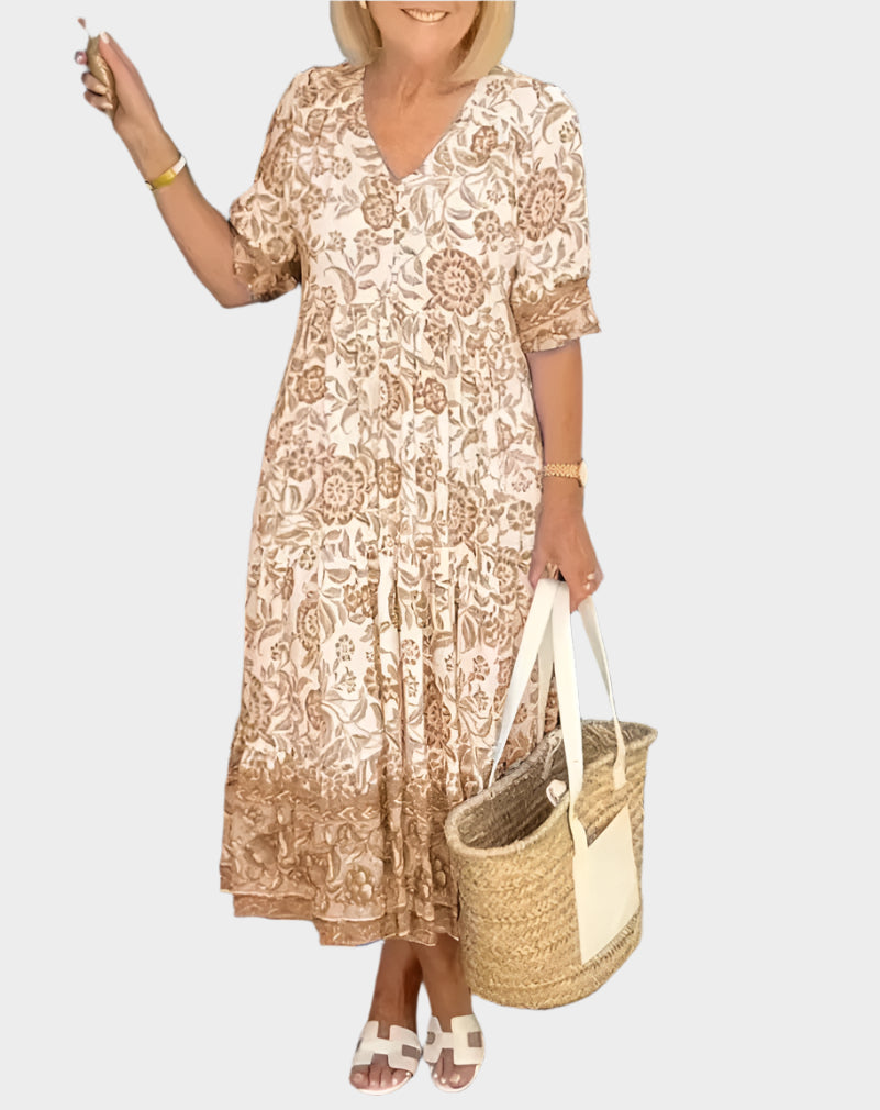 Floral Dress with V Neckline