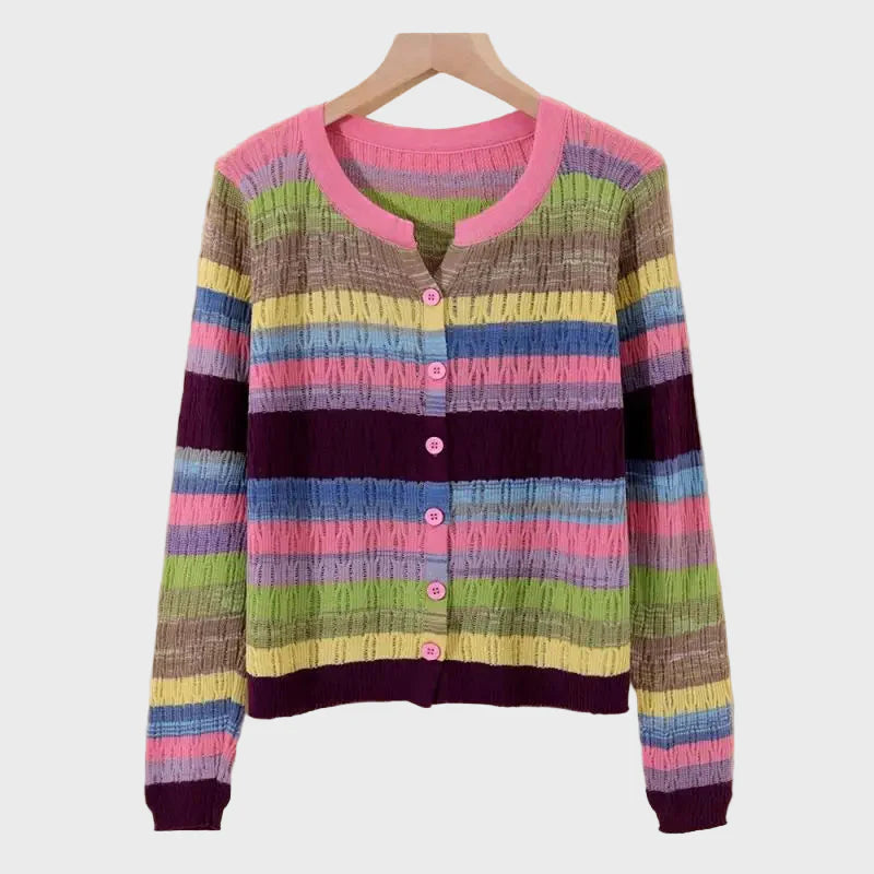 Knitted Cardigan with Retro Striped Design