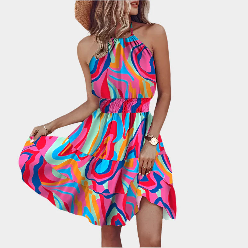 Sexy Mini Dress with Irregular Pattern and Backless Design