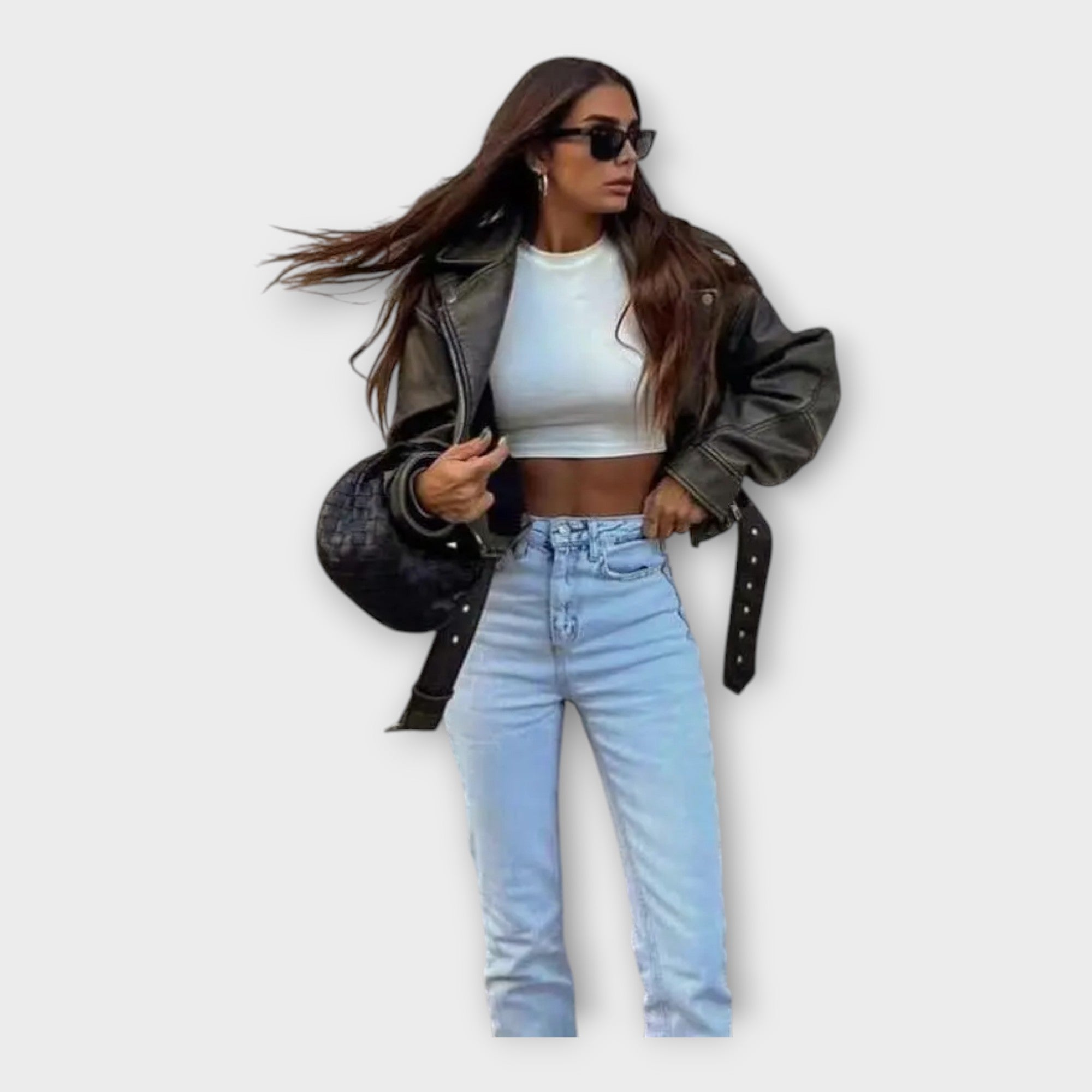 Modern Short Leather Jacket with Belt and Refined Aesthetic