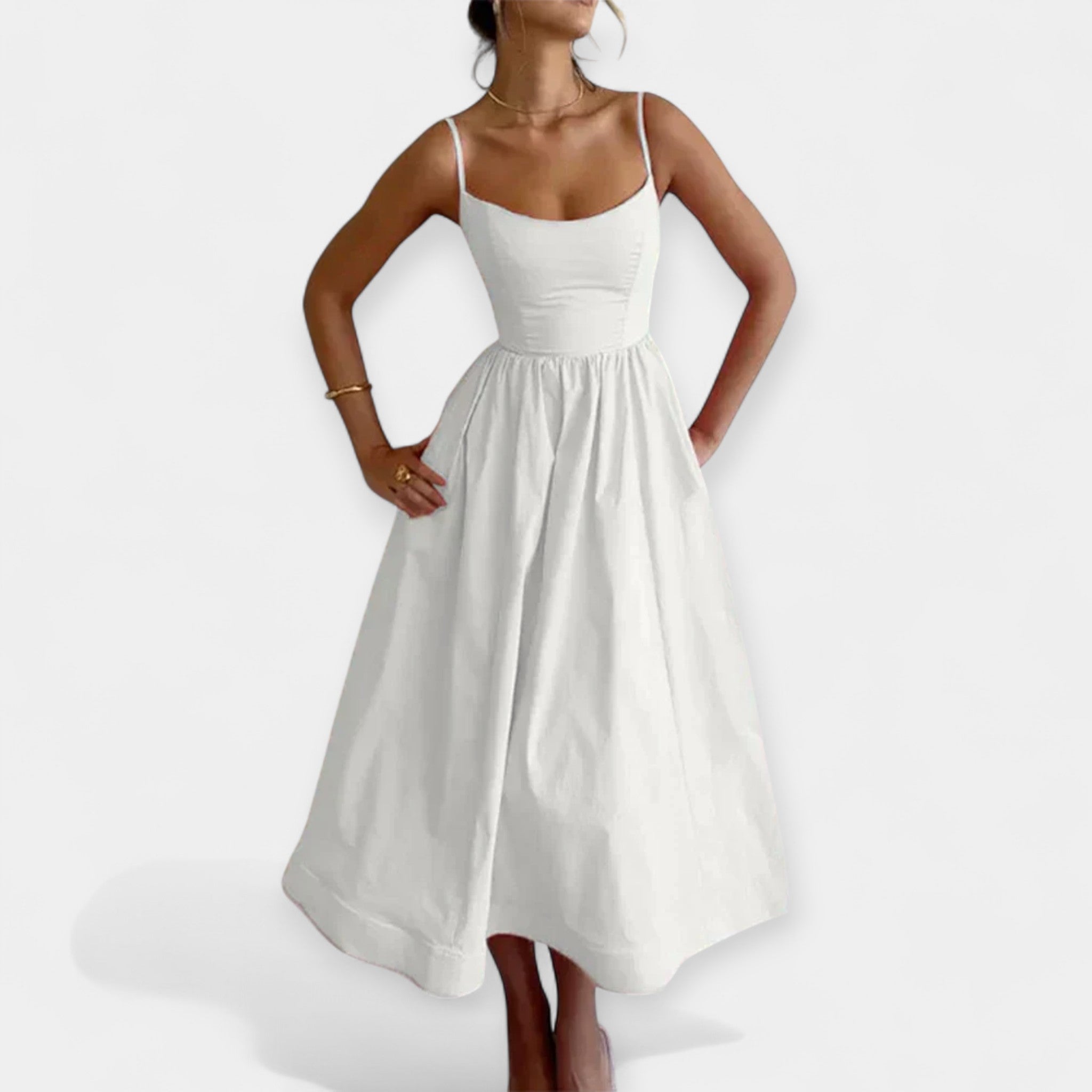 Mini Dress with Round Neckline and Straps