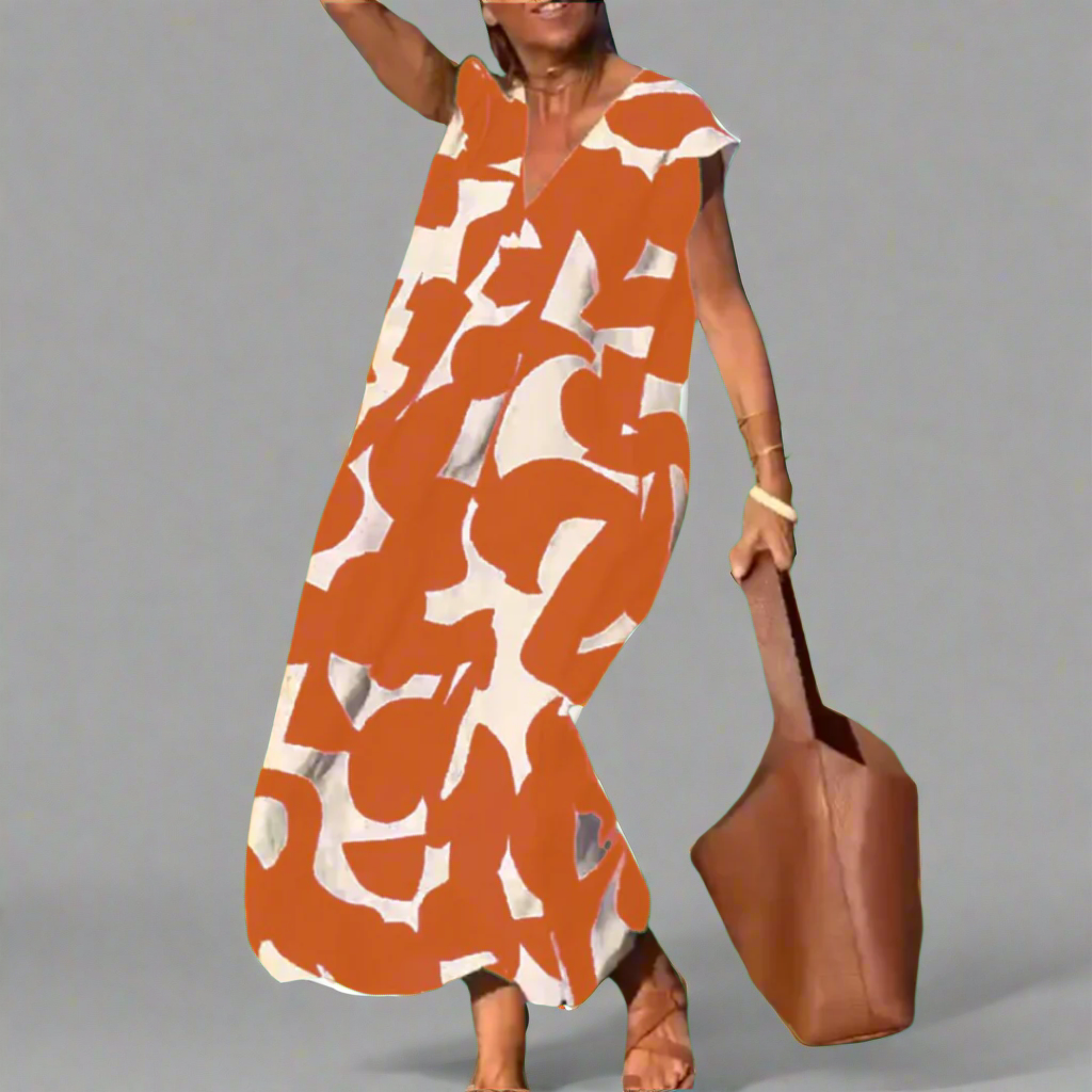 V-Neck Dress with Fabric Print