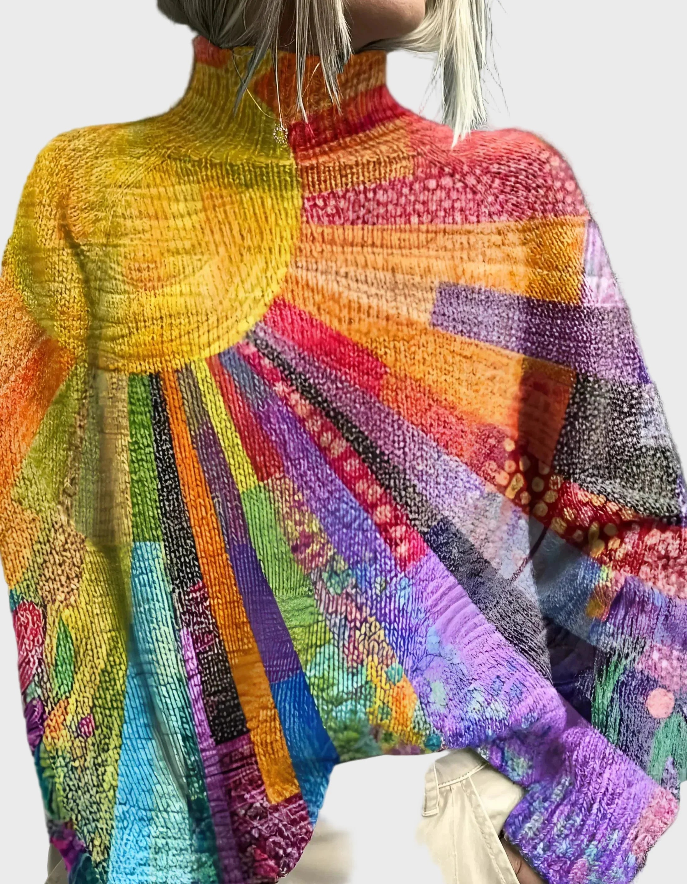 Knitted Turtleneck with Vibrant Design