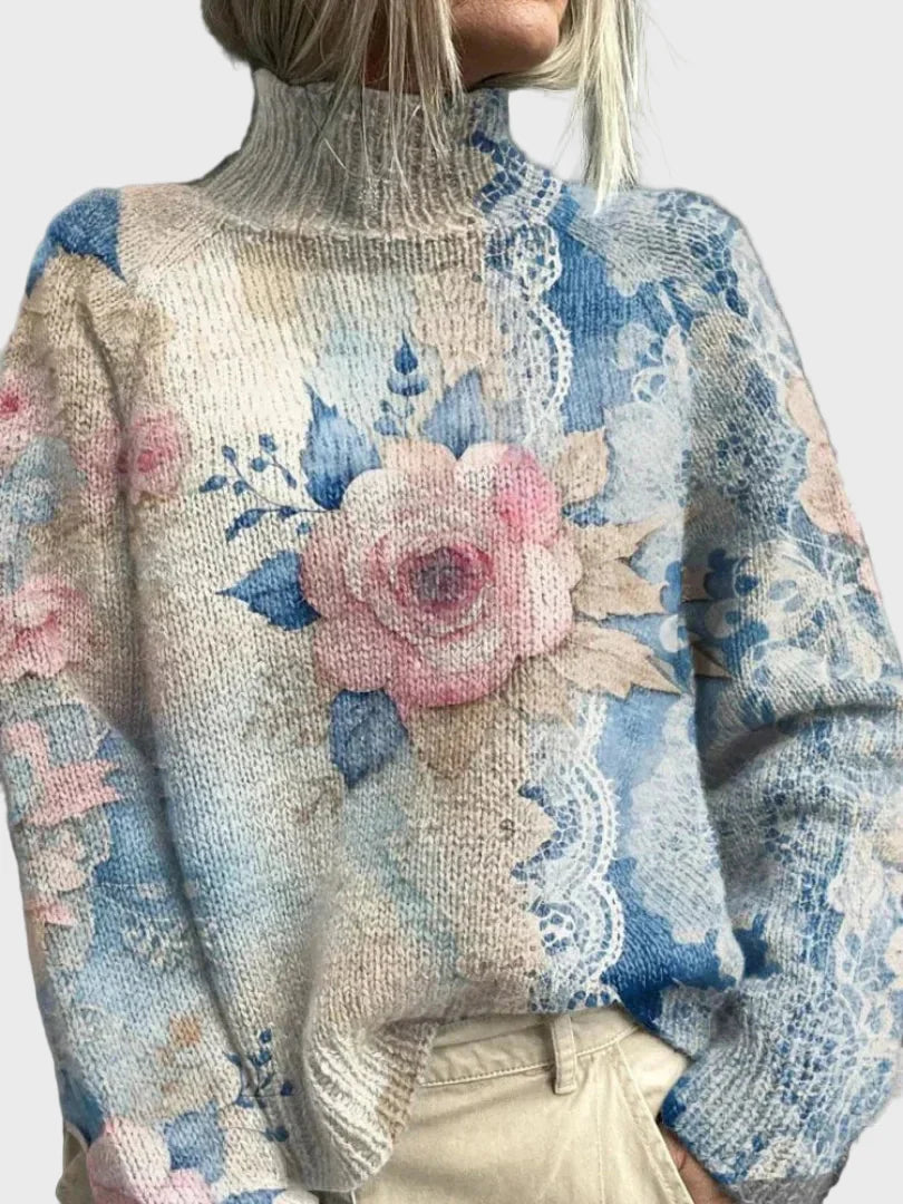 Elegant Knitted Roll Neck with Lace Details