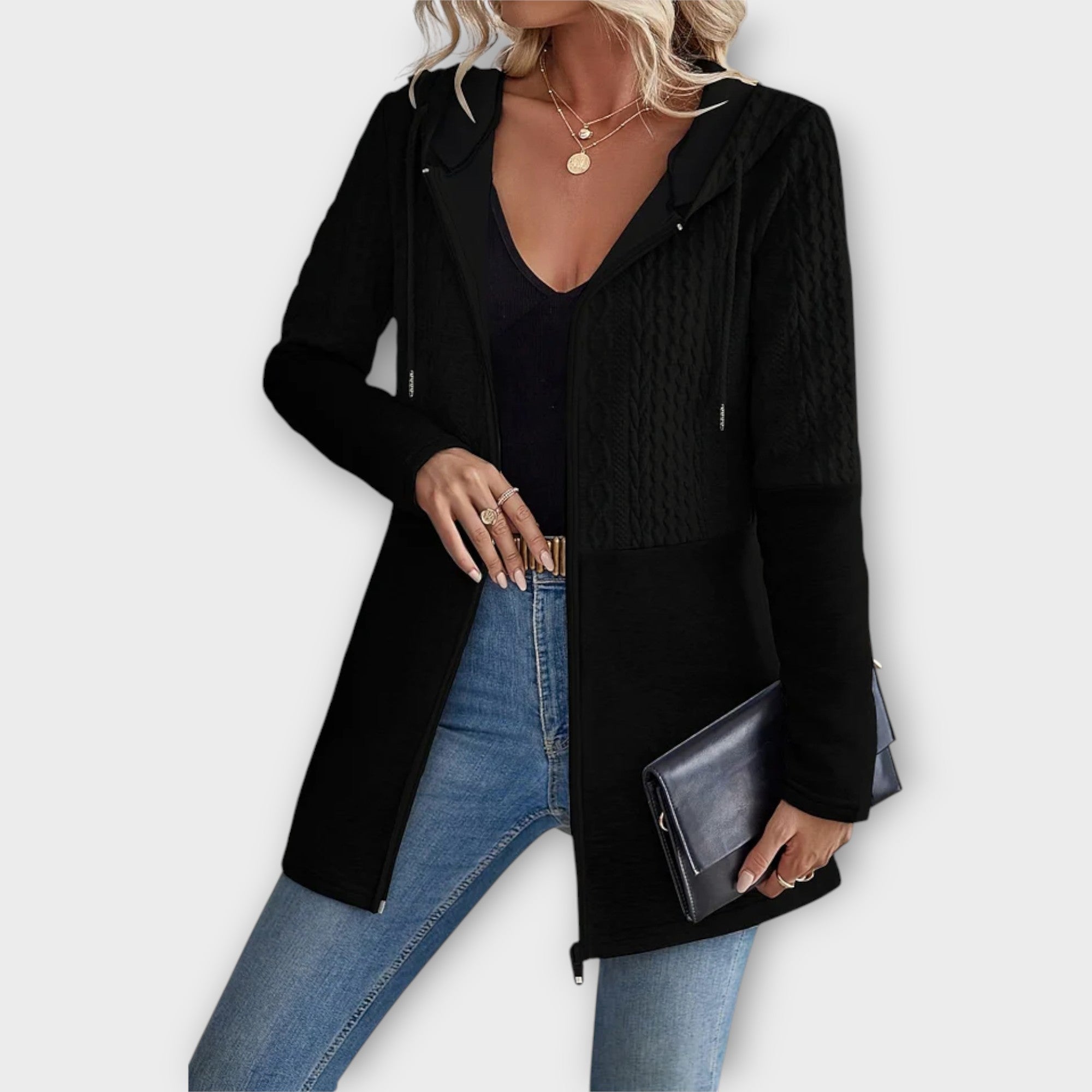 Elegant Hoodie Cardigan with Modern Details