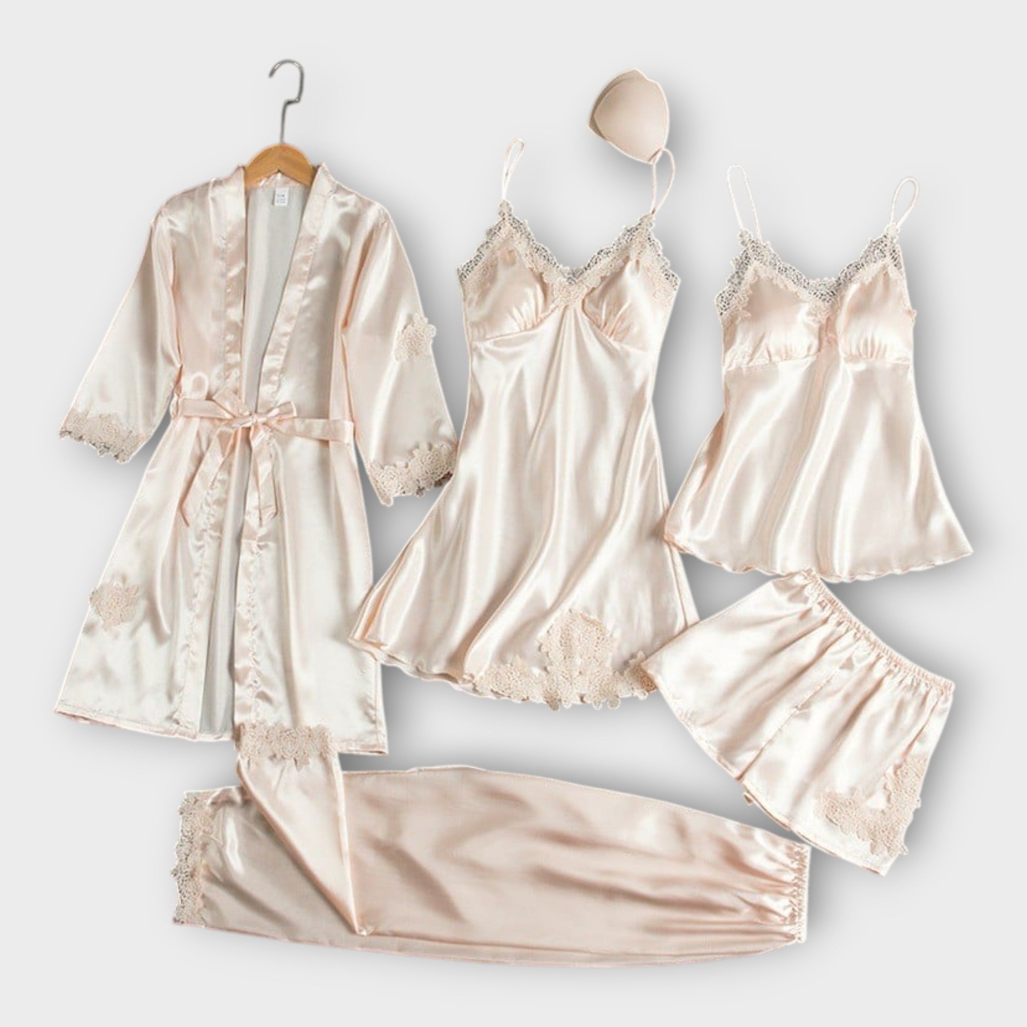 Satin Nightwear & Robe Set with Refined Aesthetic