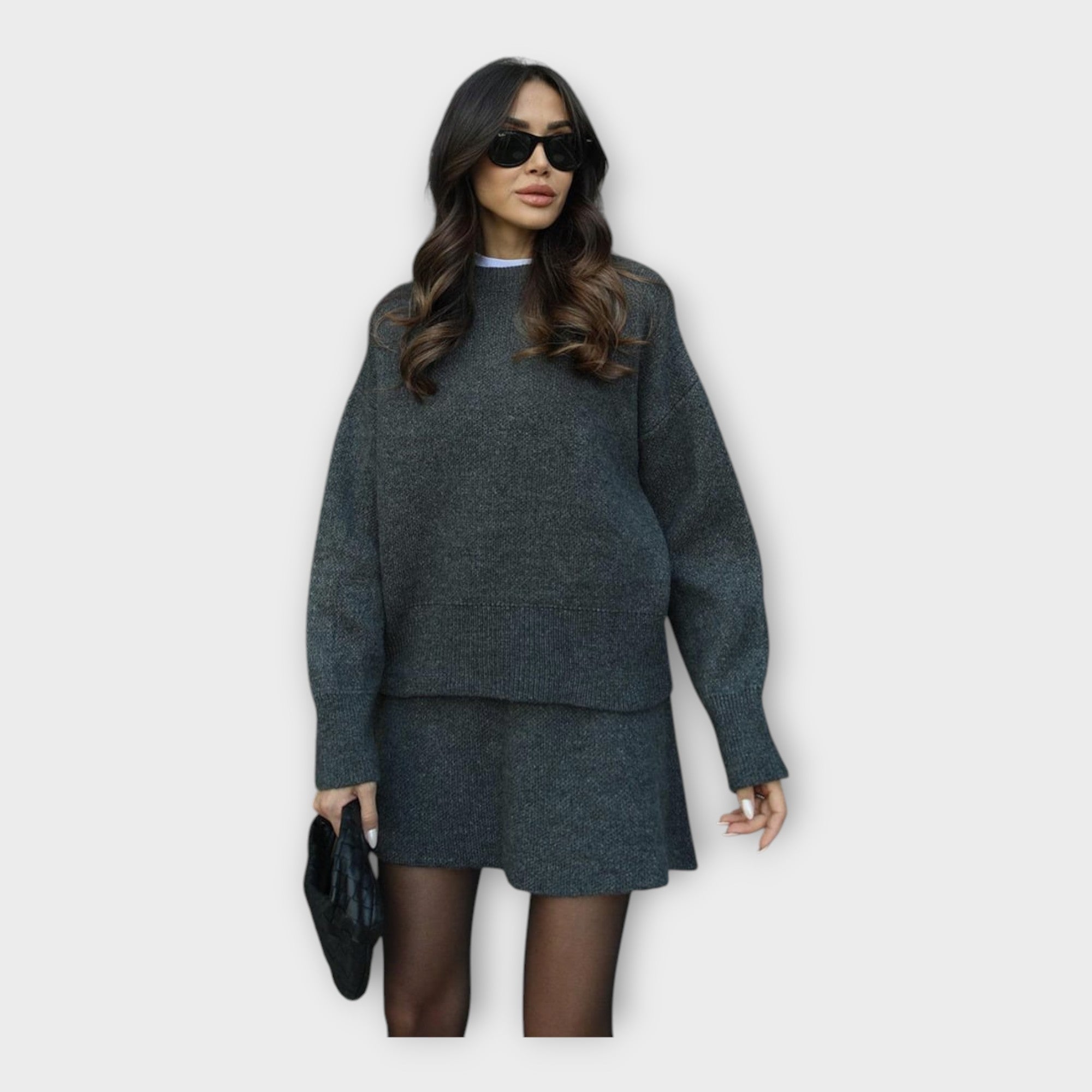 Knitted Top and Skirt Set with Modern Line