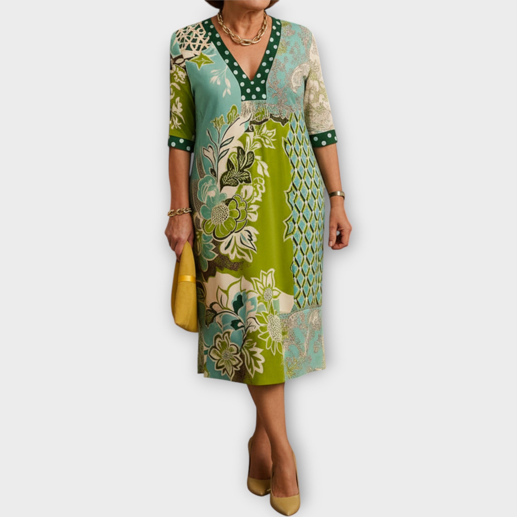 Dress with Elegant Neckline and Unique Designs