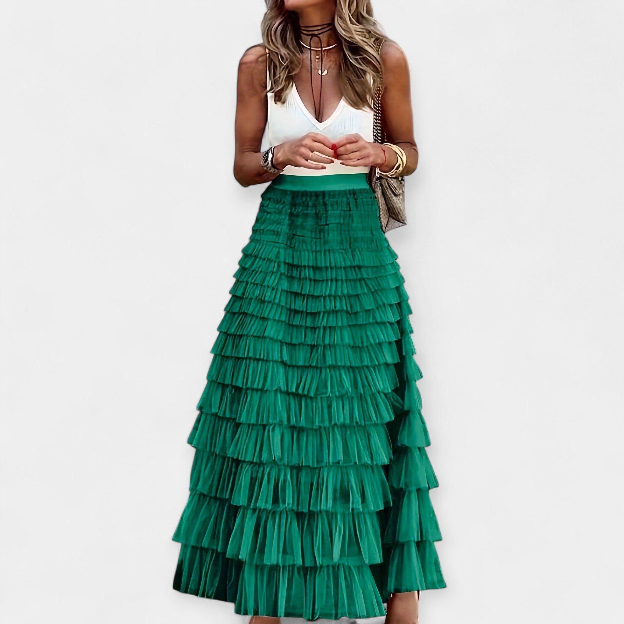Boho Skirt with Mesh Satin Hem