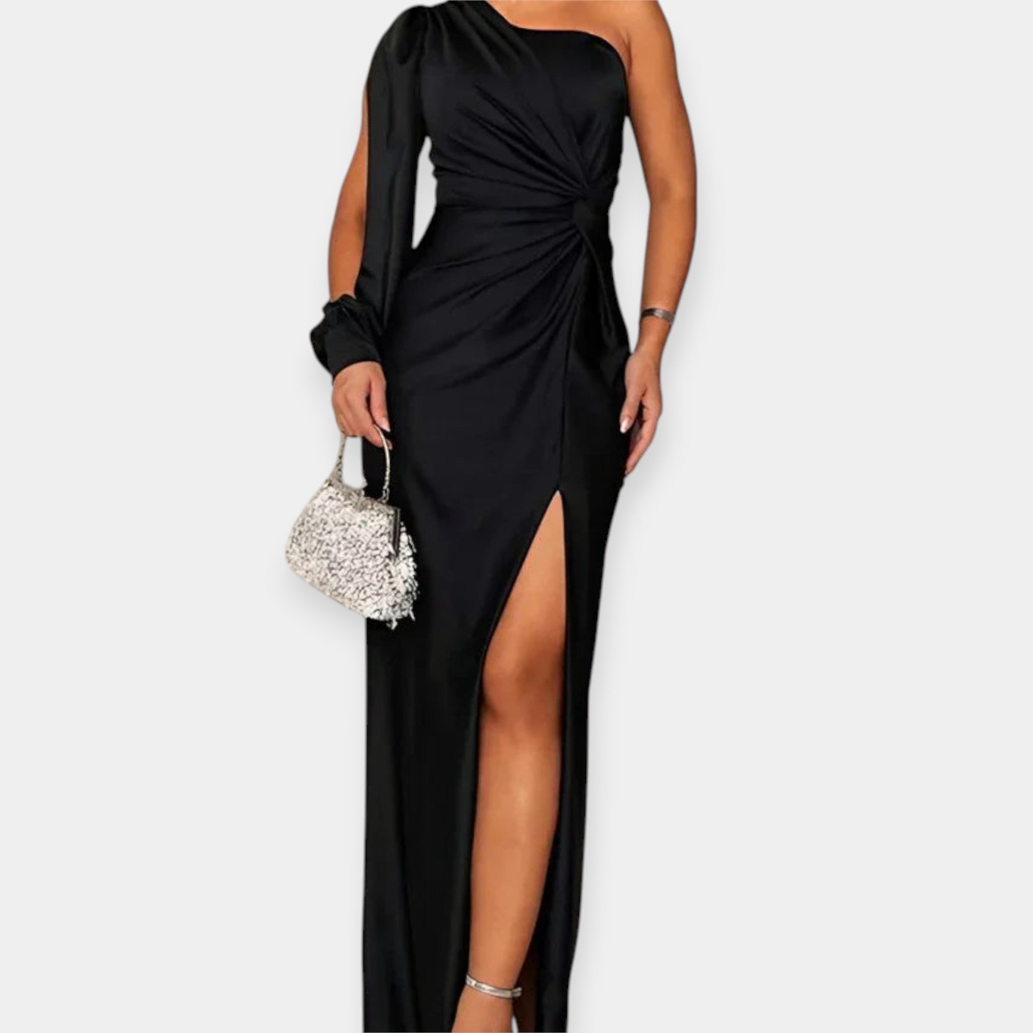 Maxi Dress with Asymmetrical Shoulder and Slit