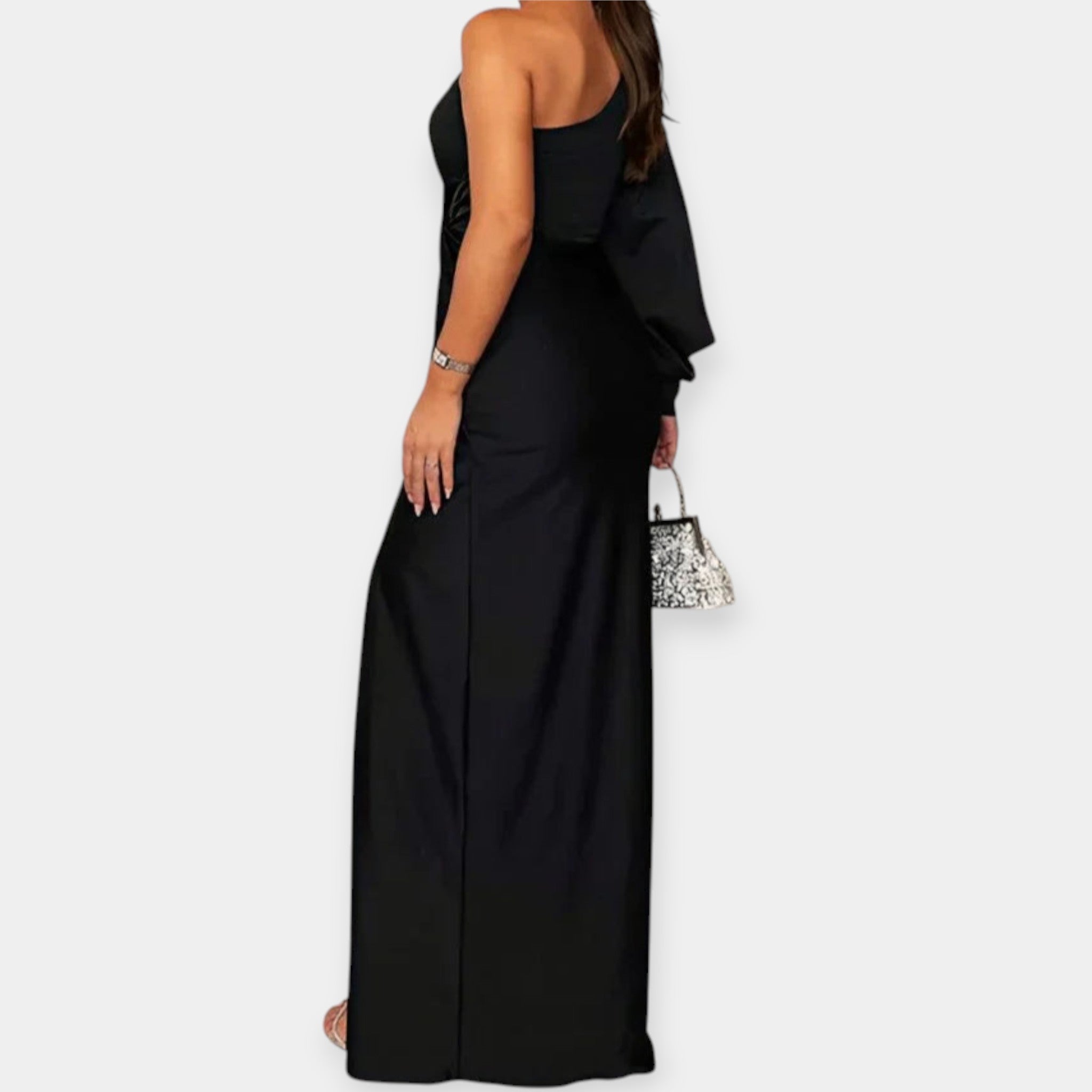 Maxi Dress with Asymmetrical Shoulder and Slit