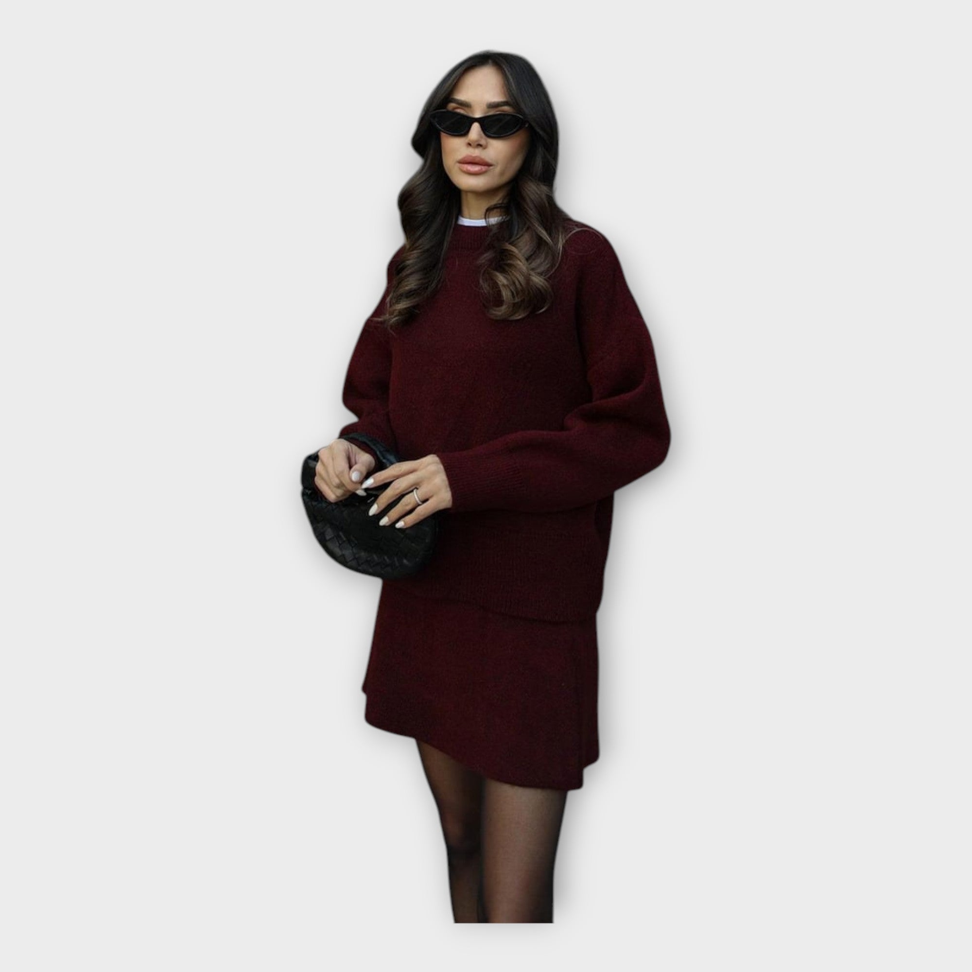 Knitted Top and Skirt Set with Modern Line