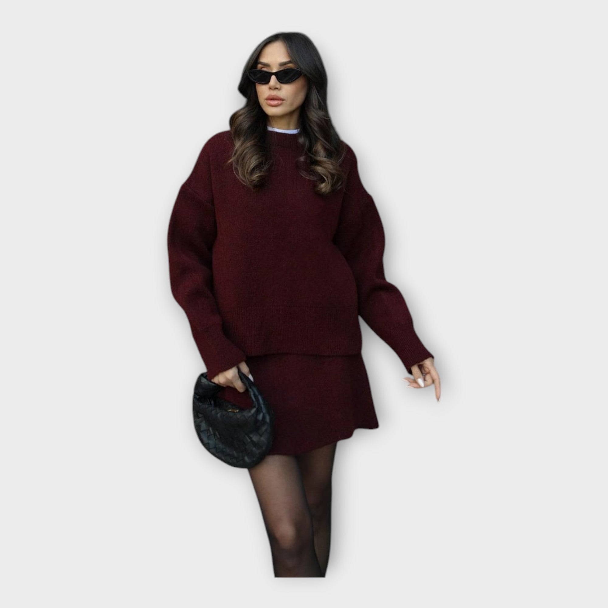 Knitted Top and Skirt Set with Modern Line