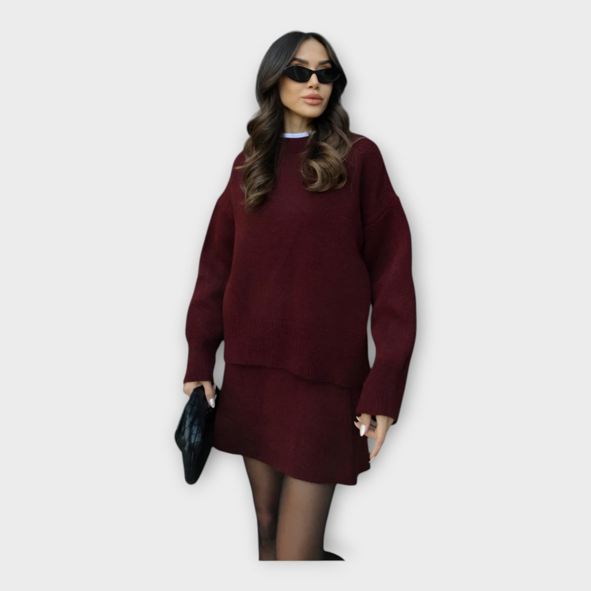 Knitted Top and Skirt Set with Modern Line