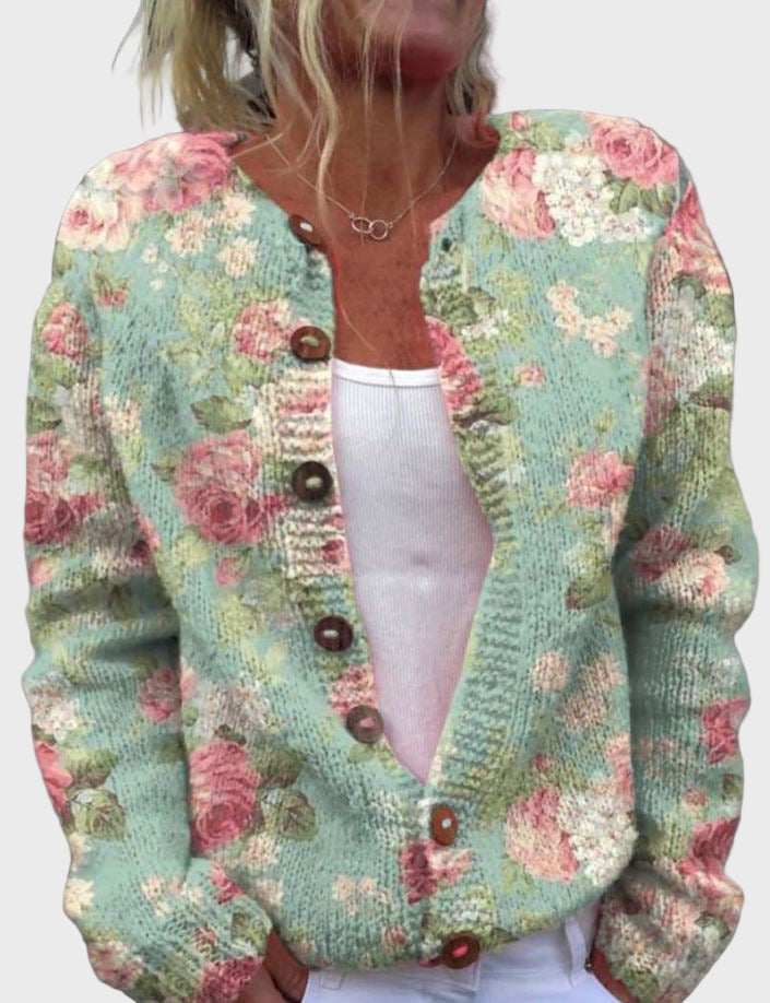 Elegant Knitted Gilet with Floral Pattern