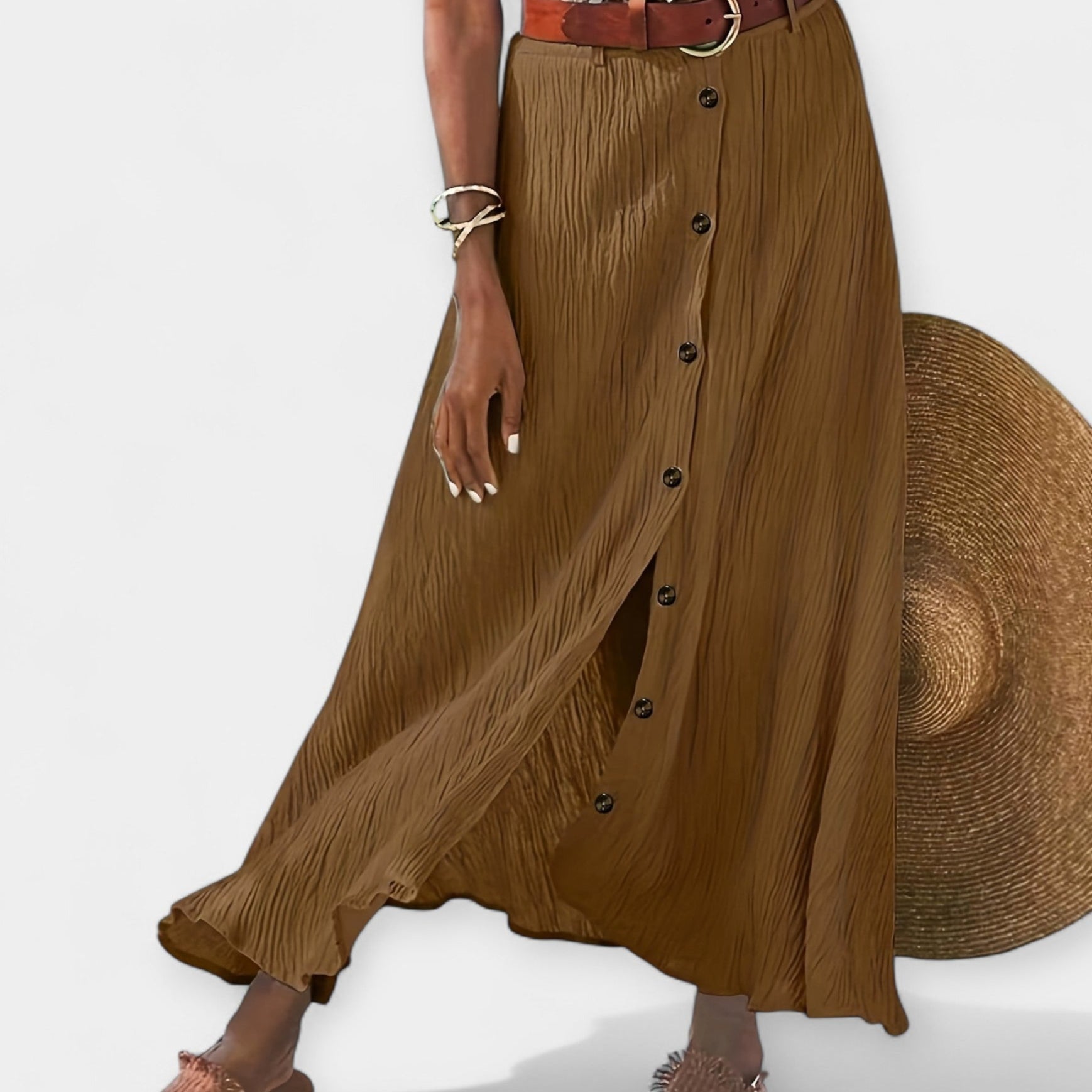 Semi-Sheer Midi Skirt with Slit