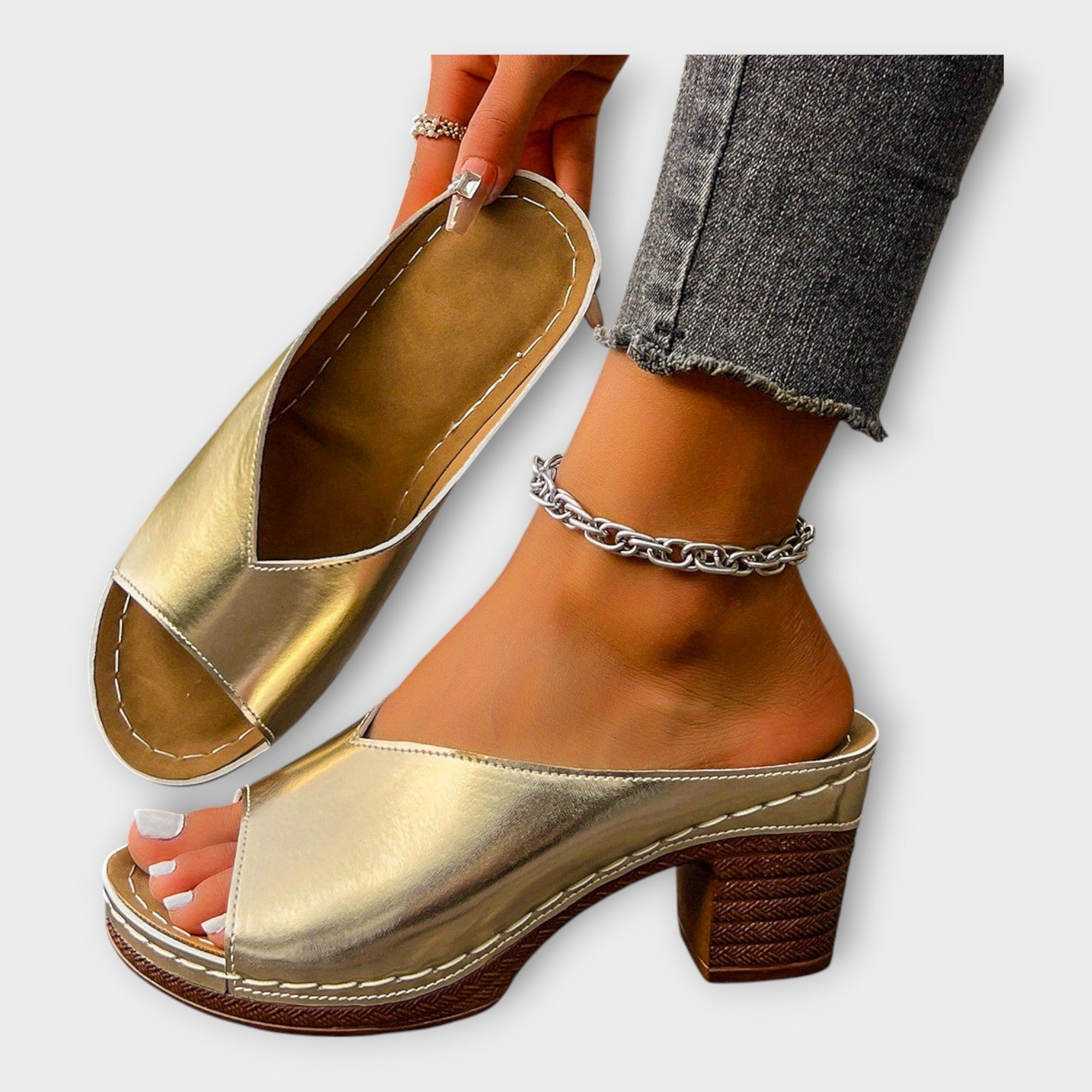 Block Heeled Sandals with Open Back