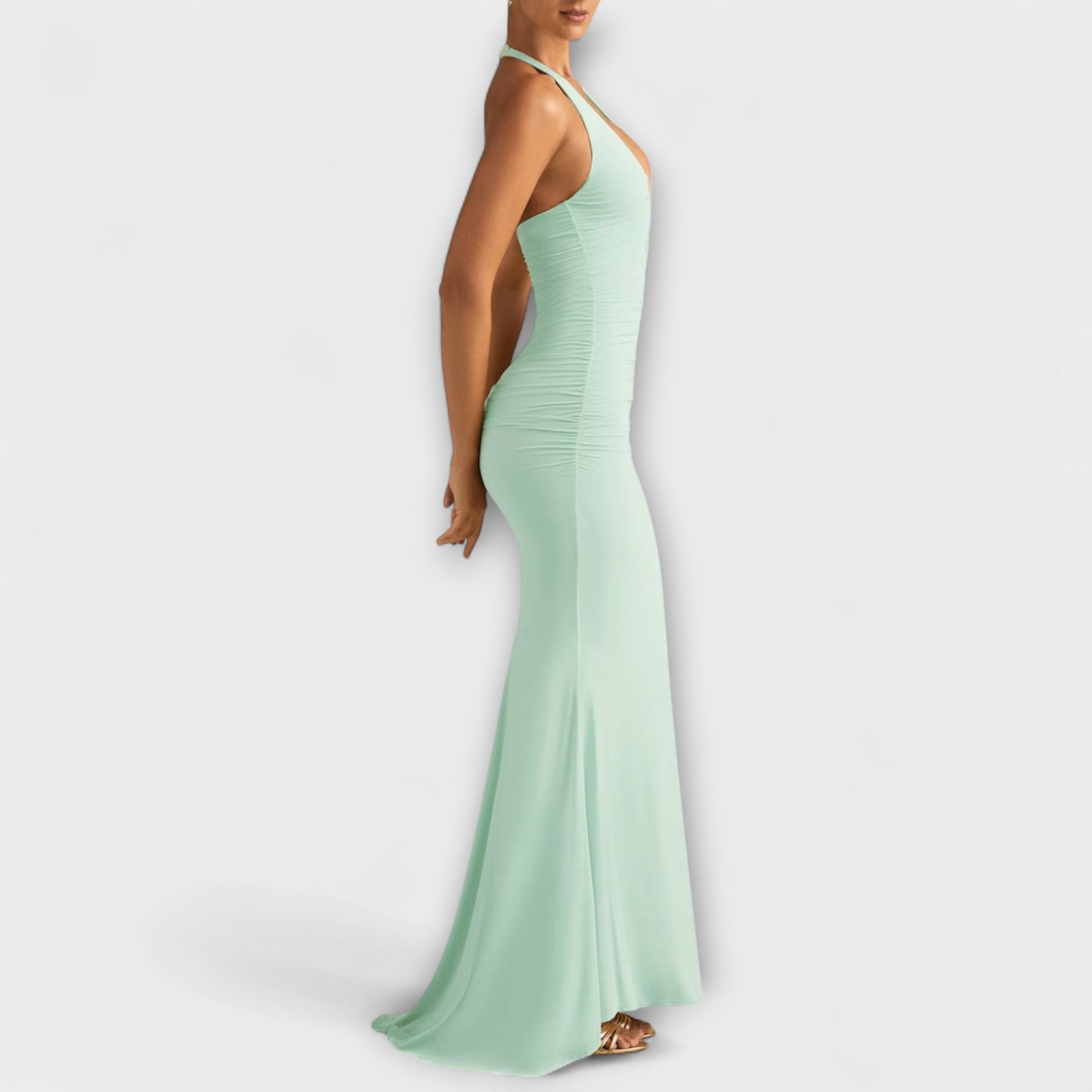Elegant gala dress with open back and striking neckline