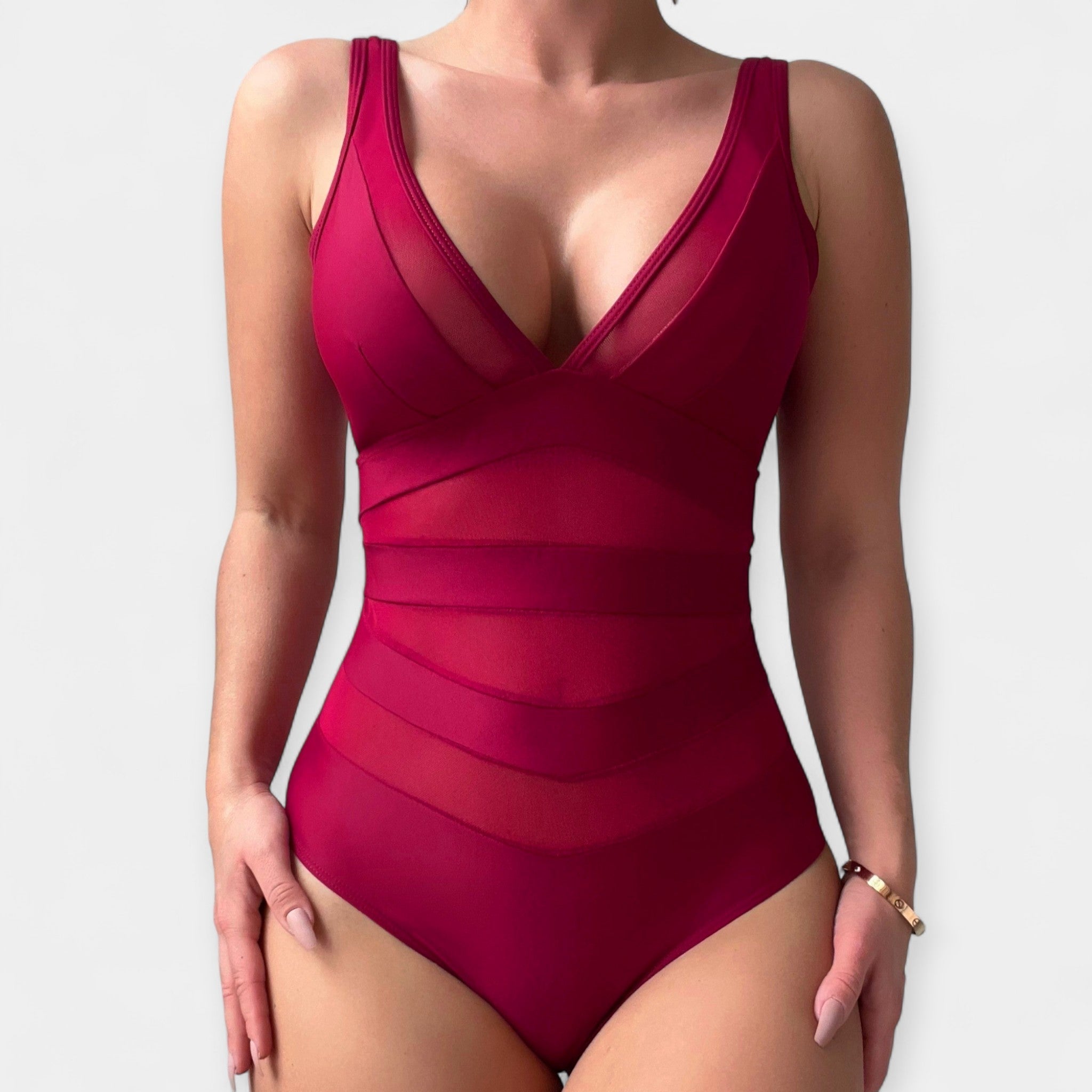 All-in-One Swimsuit with Sheer Details