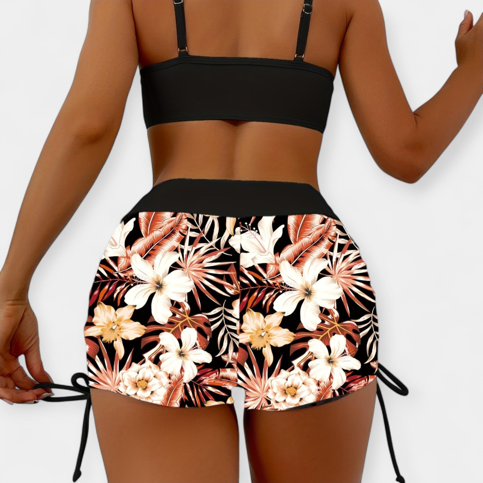 High-Waisted Bikini with Tropical Designs