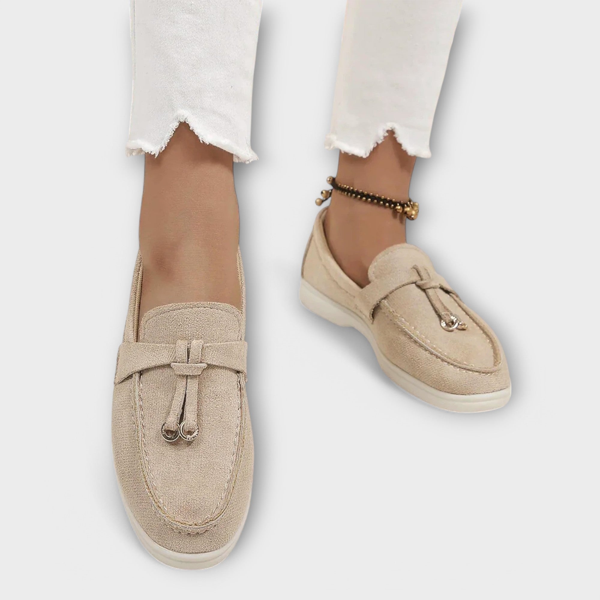 Women's Beige Loafers with Decorative Lace