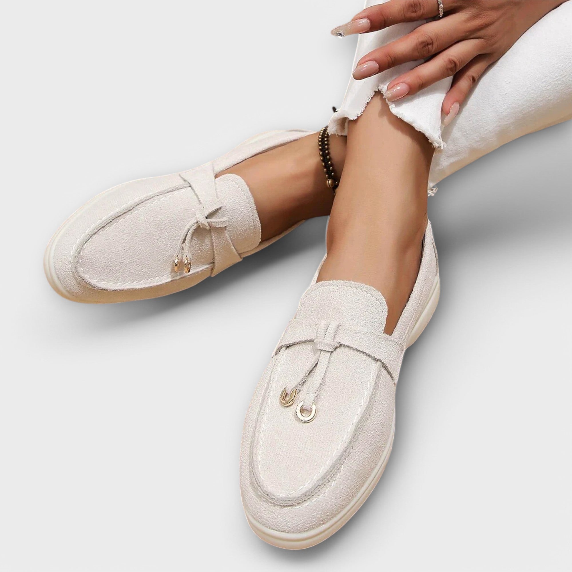 Women's Beige Loafers with Decorative Lace