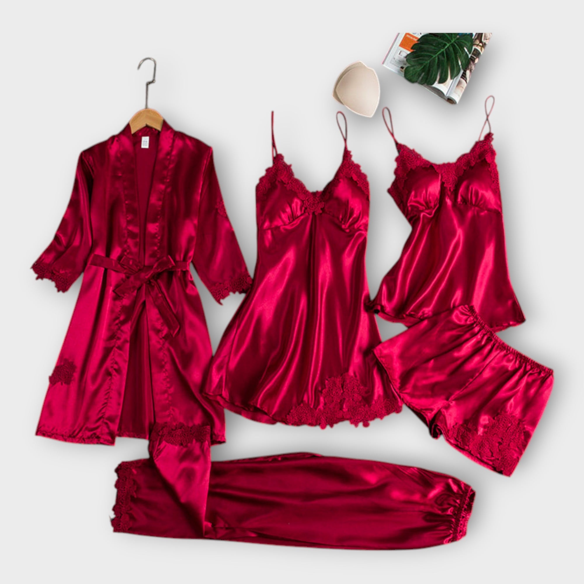 Satin Nightwear & Robe Set with Refined Aesthetic