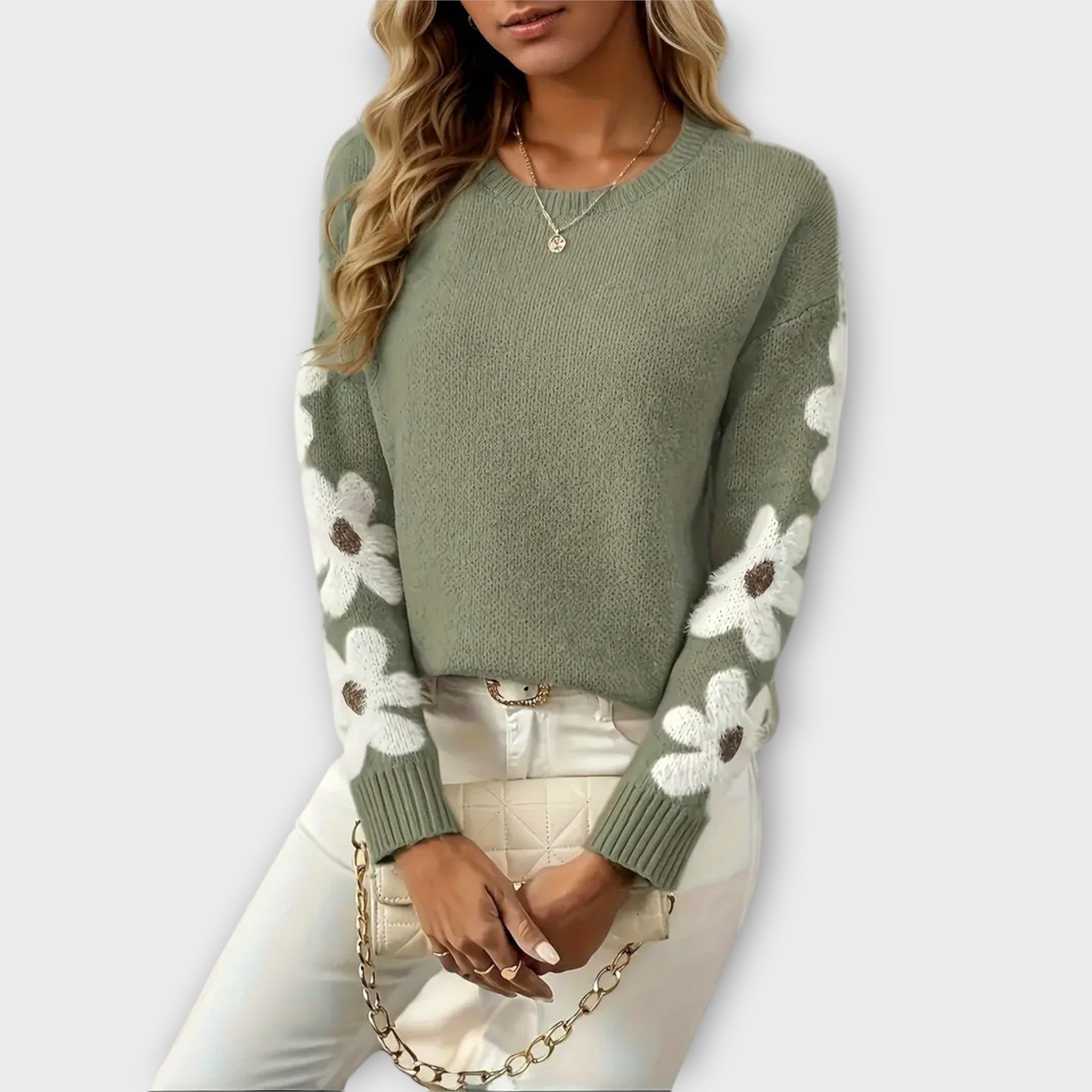 Silke - Soft Sweater with Floral Design