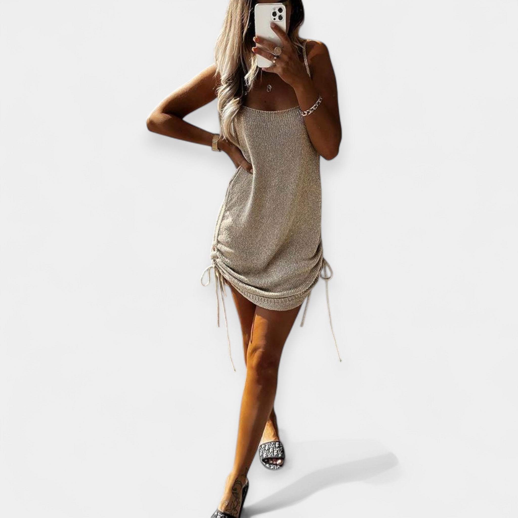 Sleeveless Knitted Dress with Belt