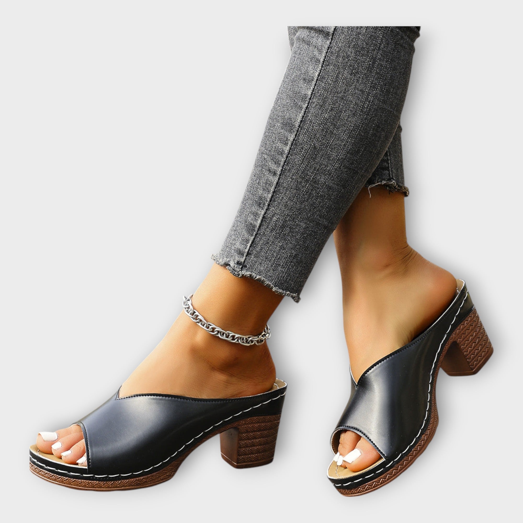 Block Heeled Sandals with Open Back