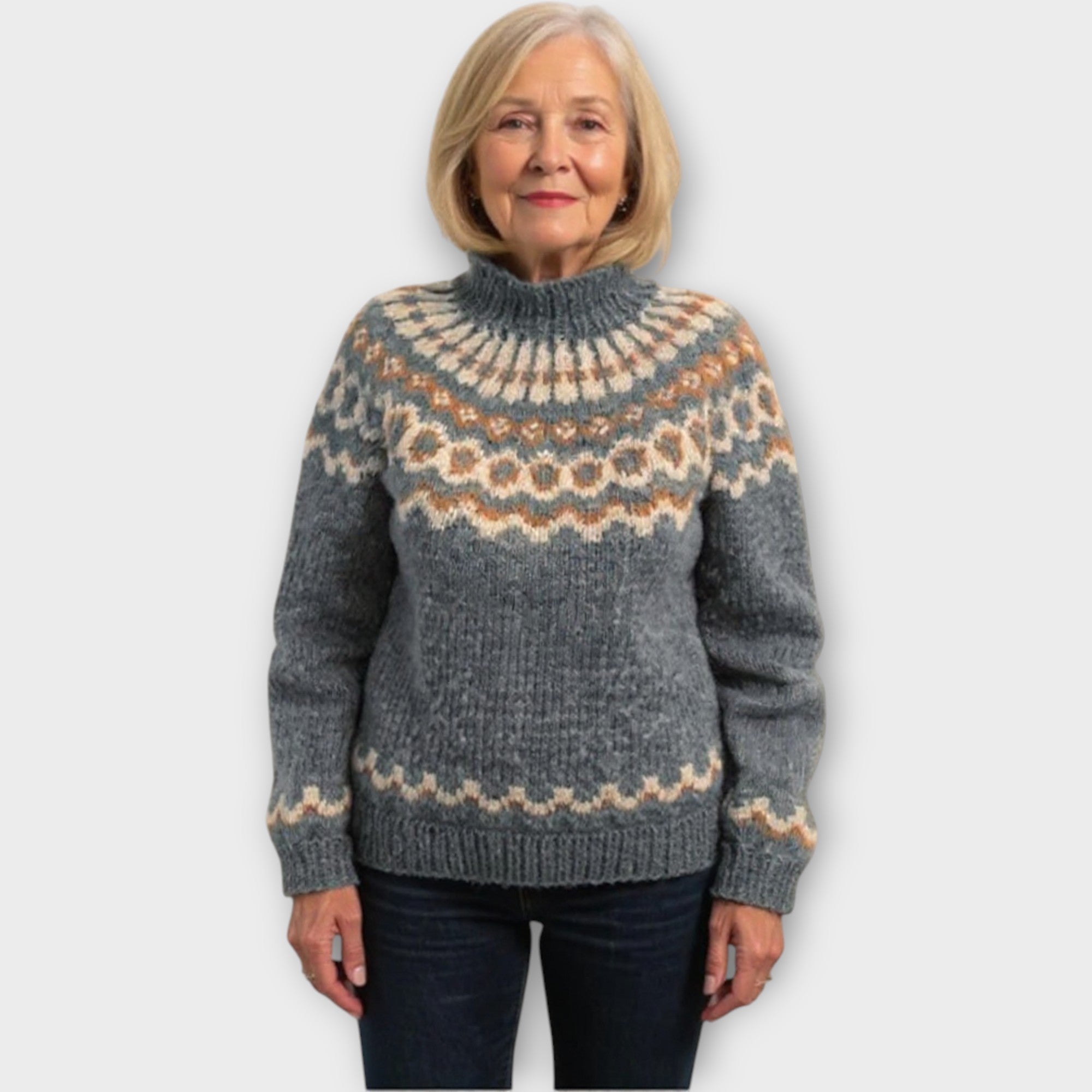 Knitted Sweater with Design on the Collar