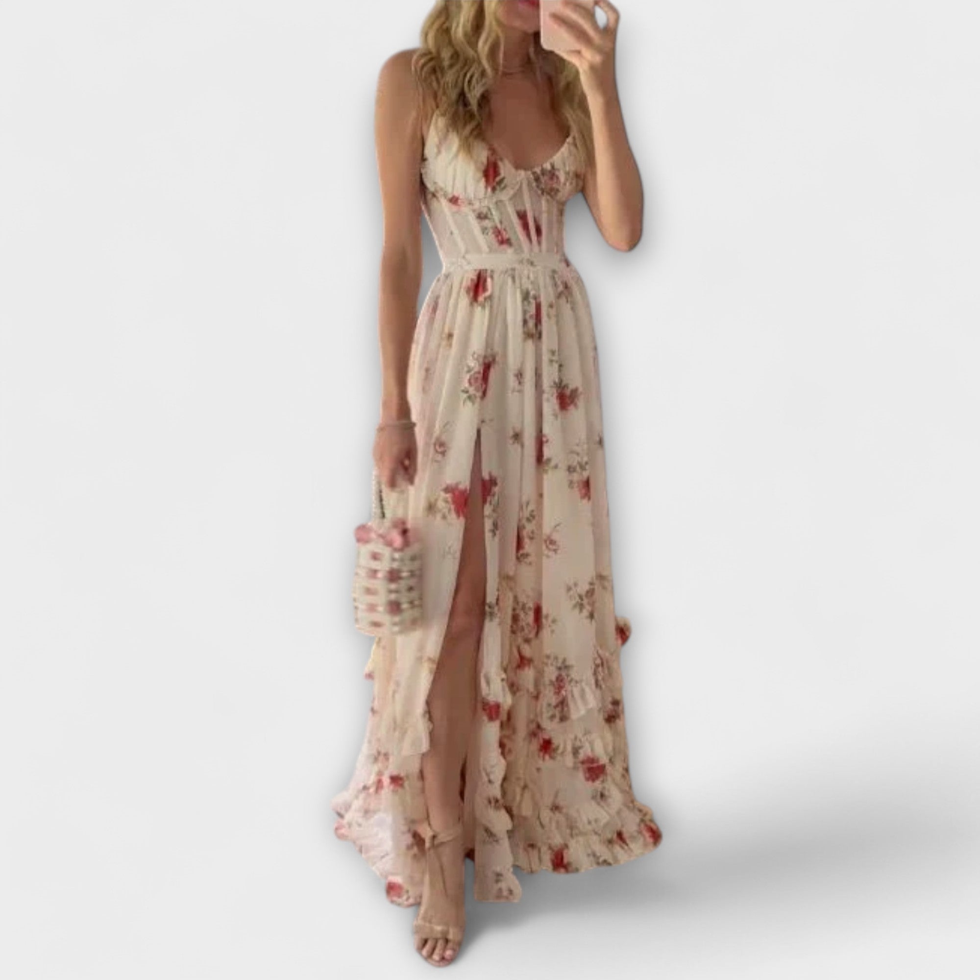 Maxi Dress with Floral Pattern and Split