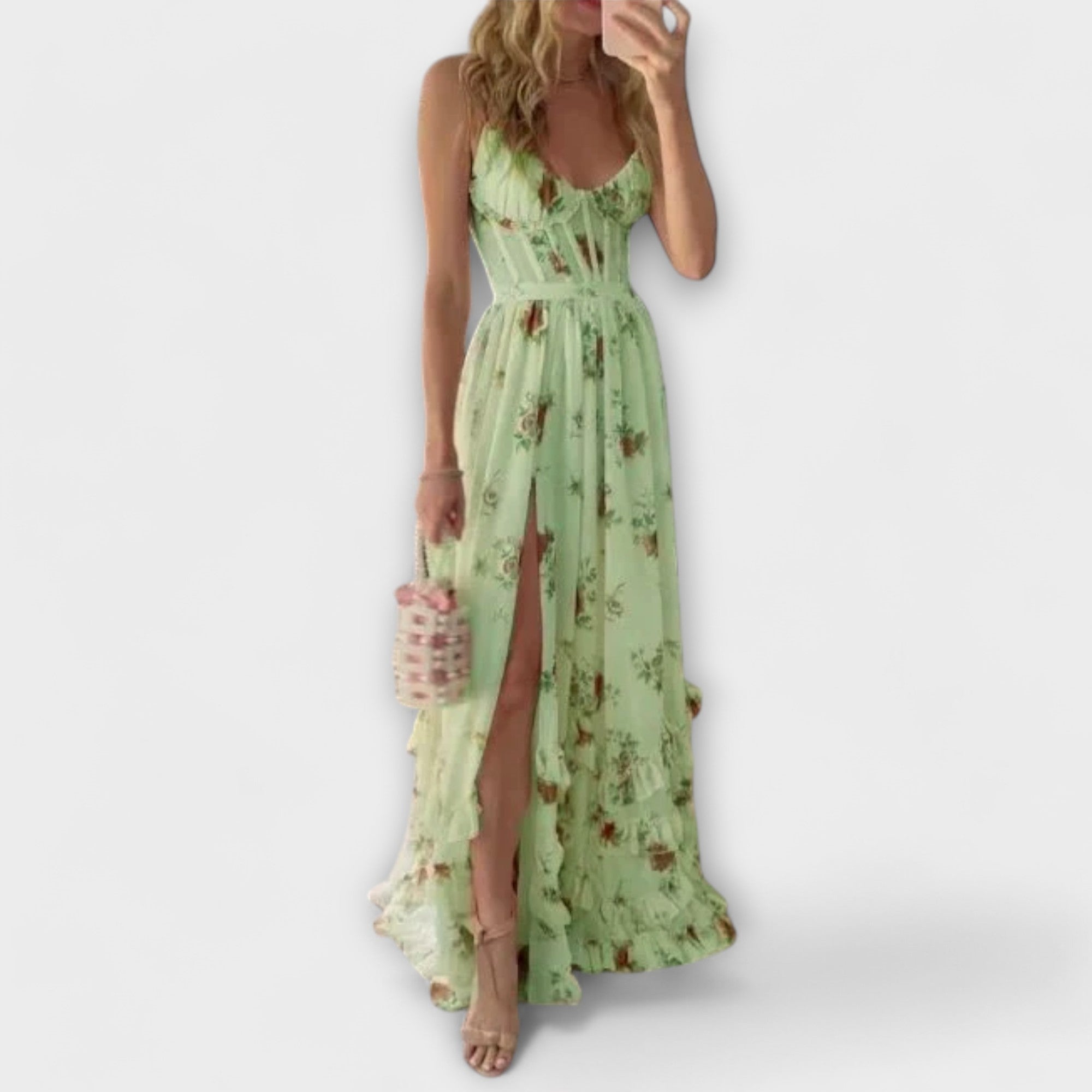 Maxi Dress with Floral Design and Split