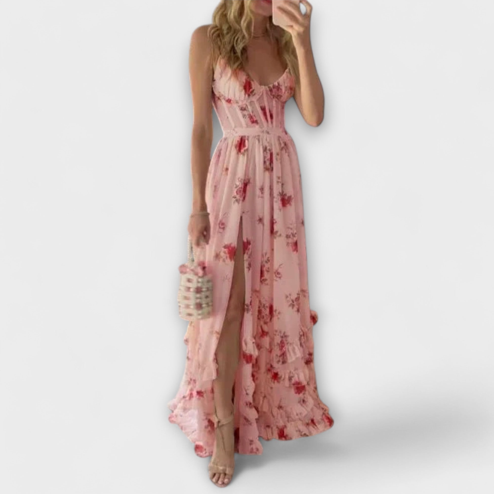 Maxi Dress with Floral Design and Split