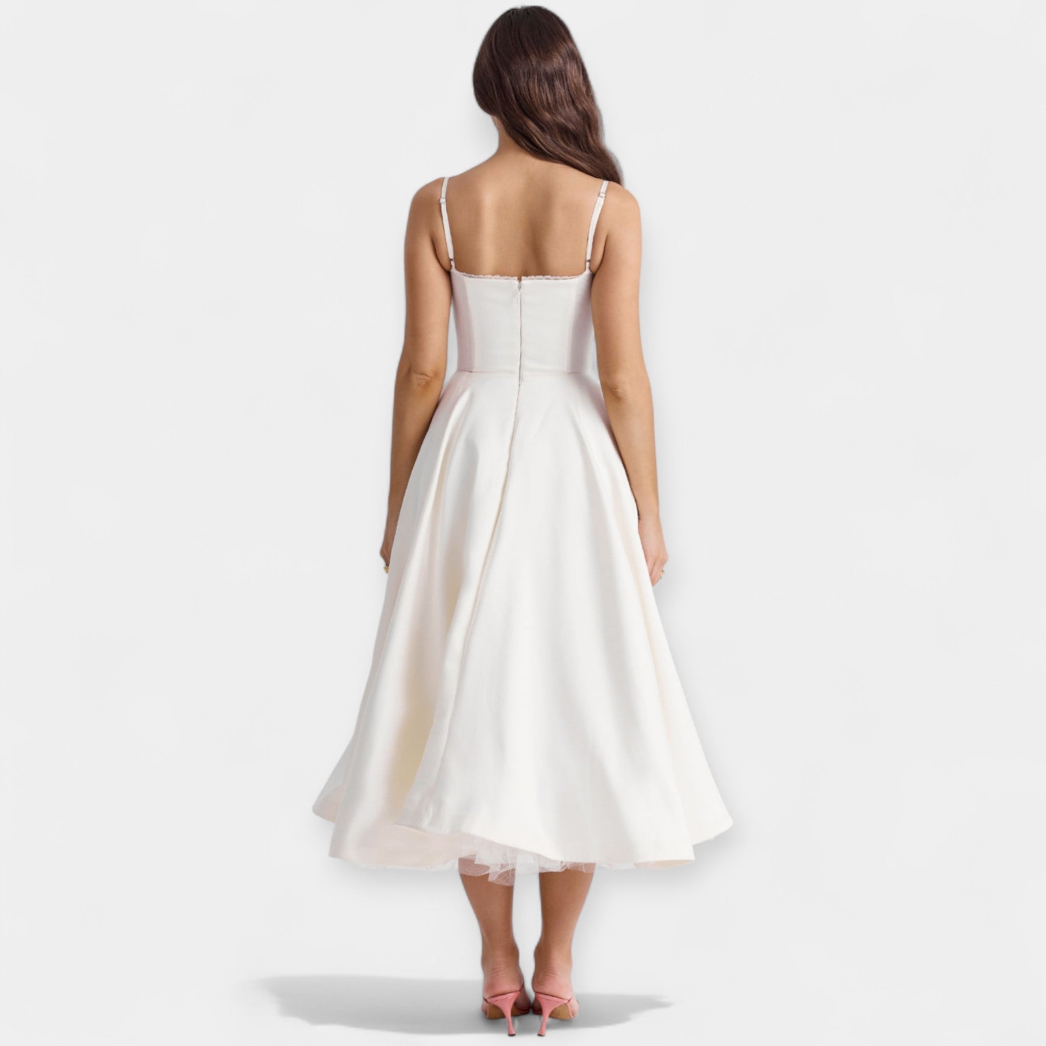 Midi Dress with Tulle Sheer Details