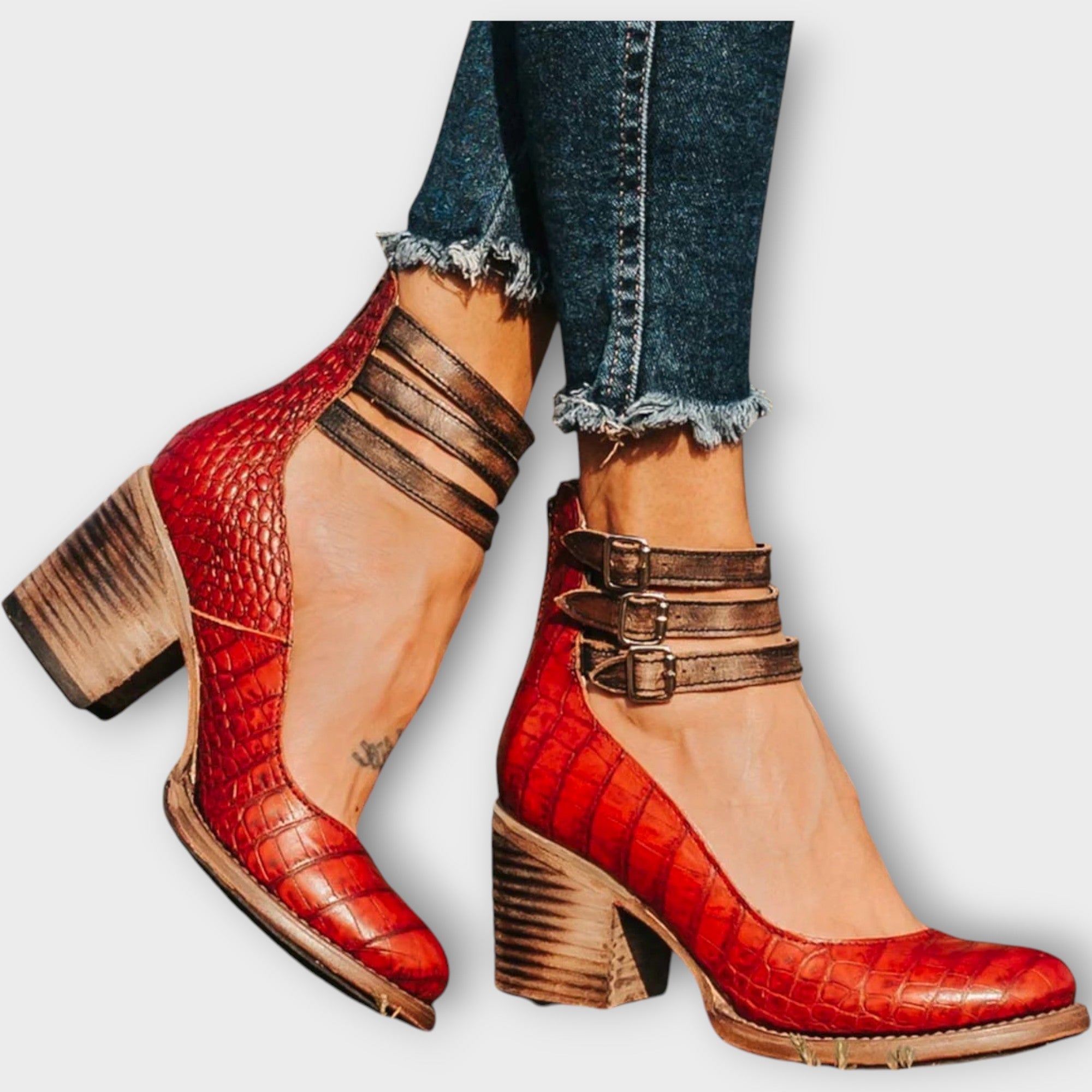 Shoes with Multiple Straps and Thick Heel