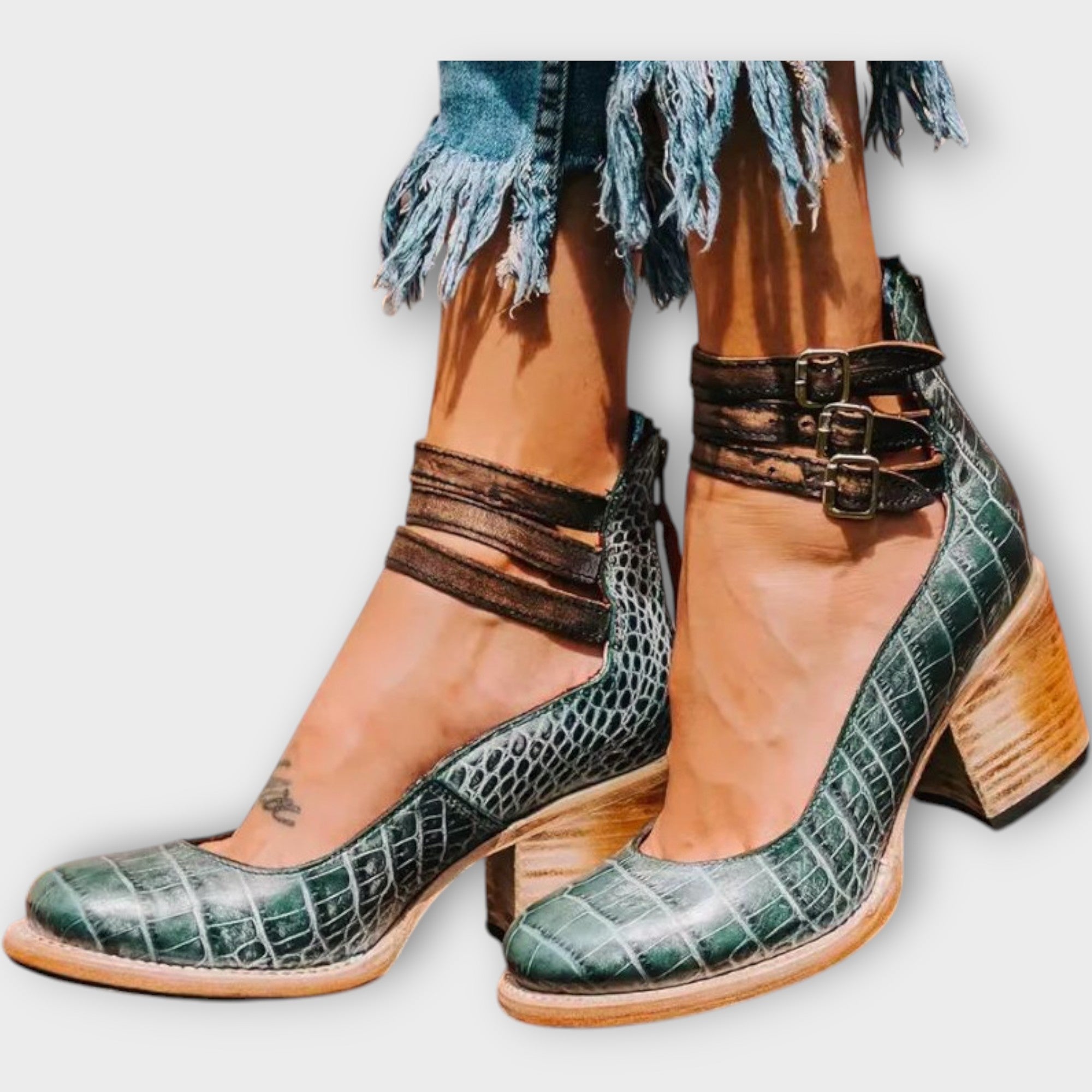 Shoes with Multiple Straps and Thick Heel