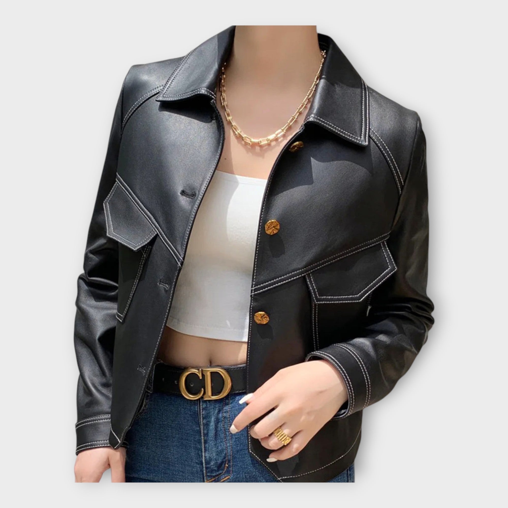 Elegant Leather Jacket with Modern Design and Refined Aesthetic