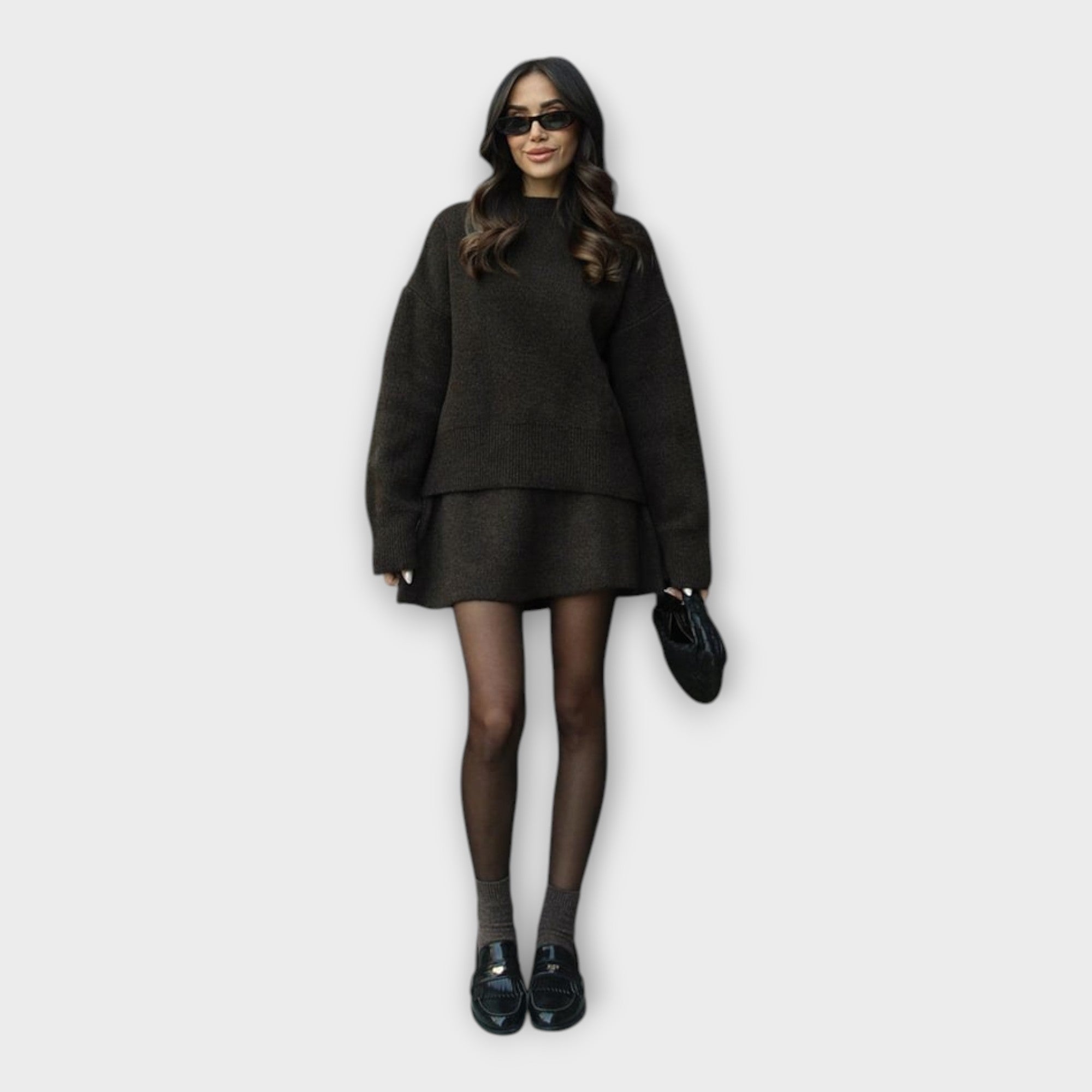 Knitted Top and Skirt Set with Modern Line